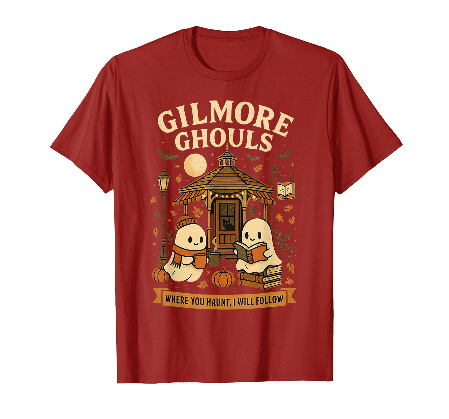 Cozy Ghouls Bookish Halloween Gazebo Scene T-Shirt