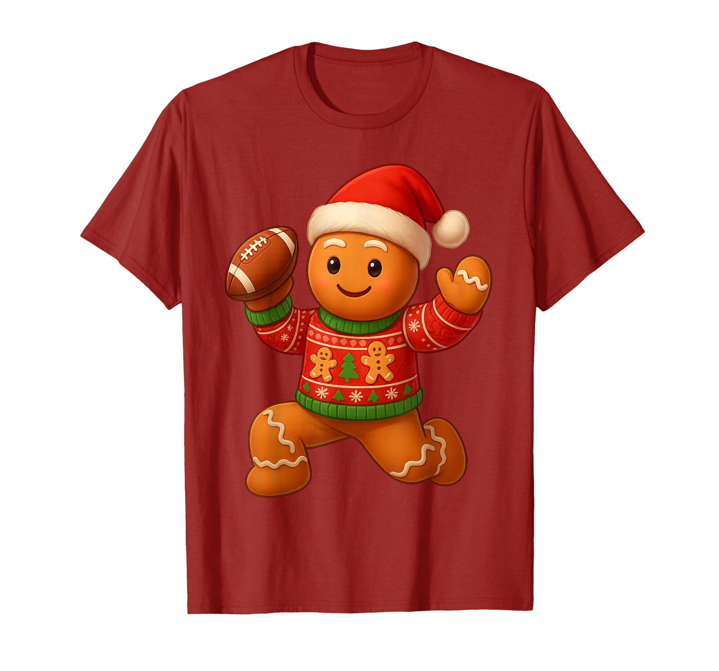 Gingerbread Man Playing Boys American Football Christmas T-Shirt