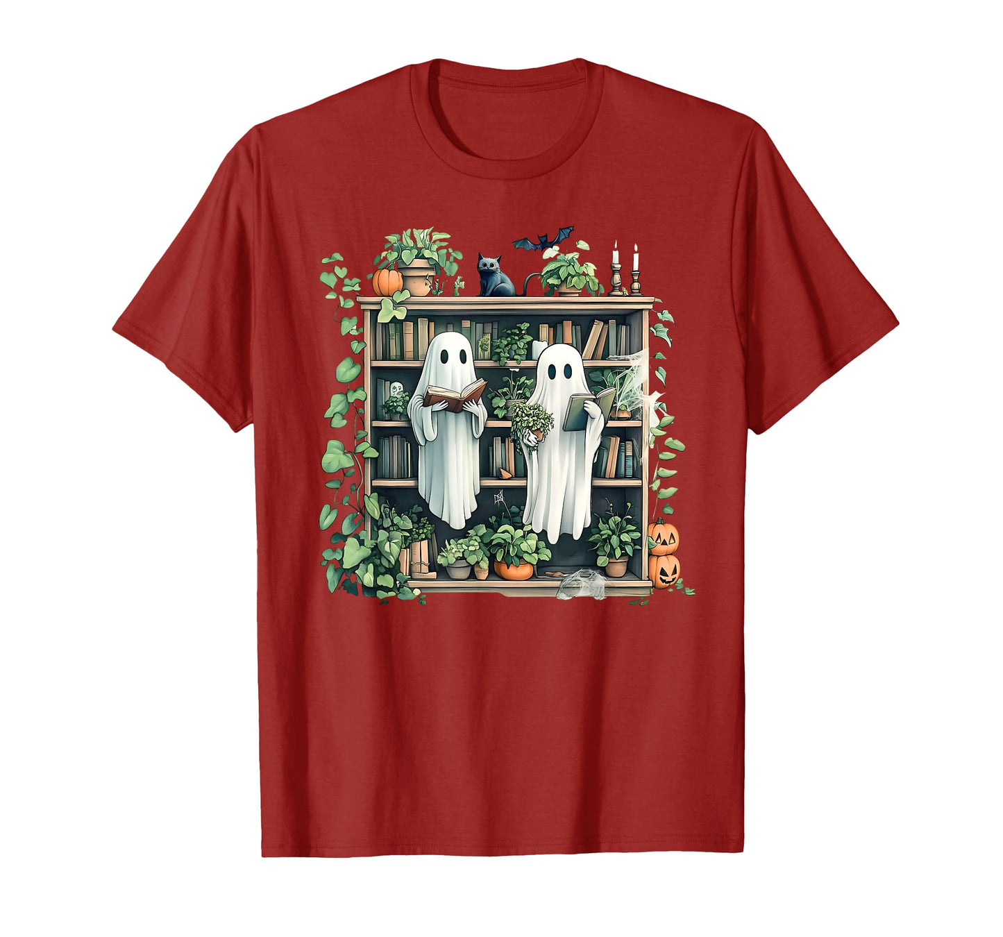 Ghost Plant Library Halloween Reading Books Teacher Vintage T-Shirt