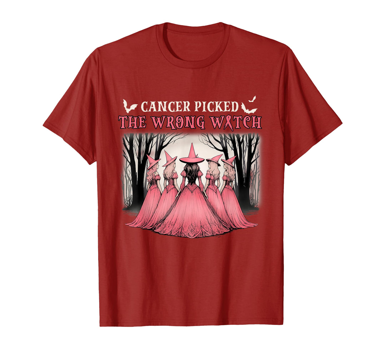 Breast Cancer Picked The Wrong Witch Halloween Retro T-Shirt