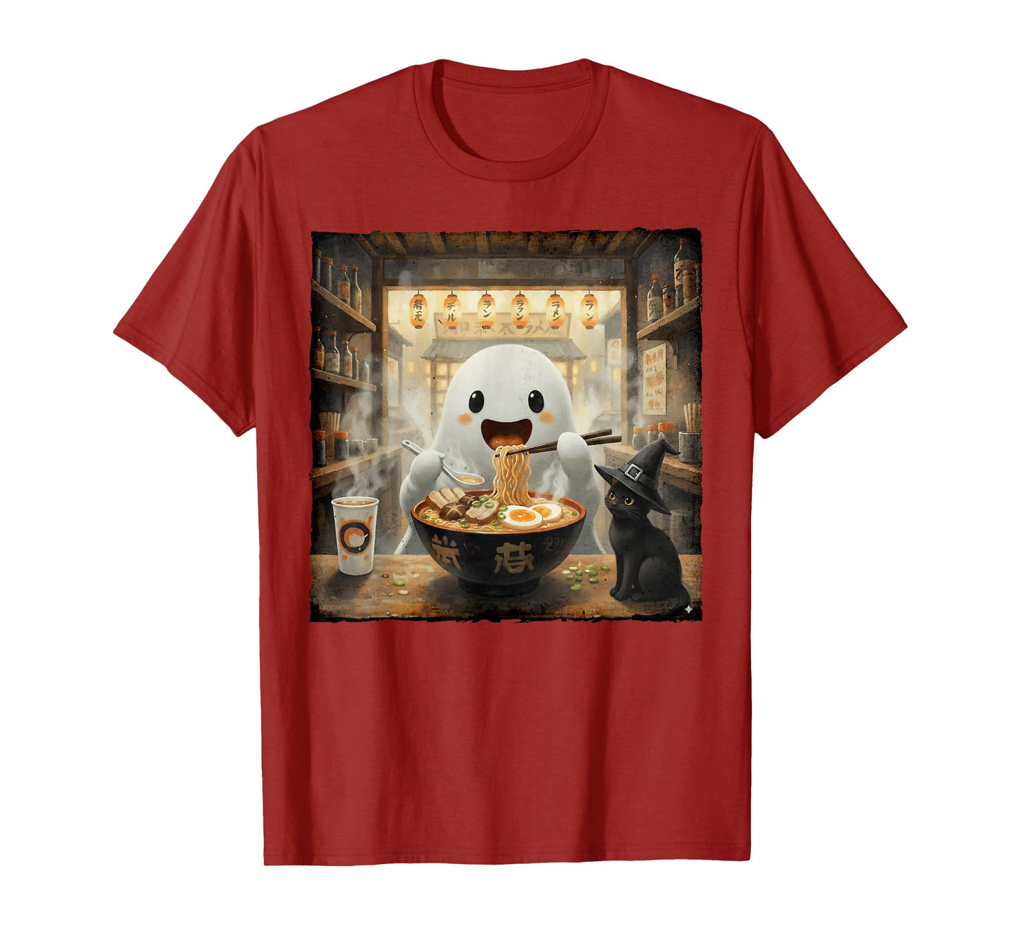 Halloween Vibes Spooky Ramen Lover Boo Ghost Eating Ramen T-Shirt
