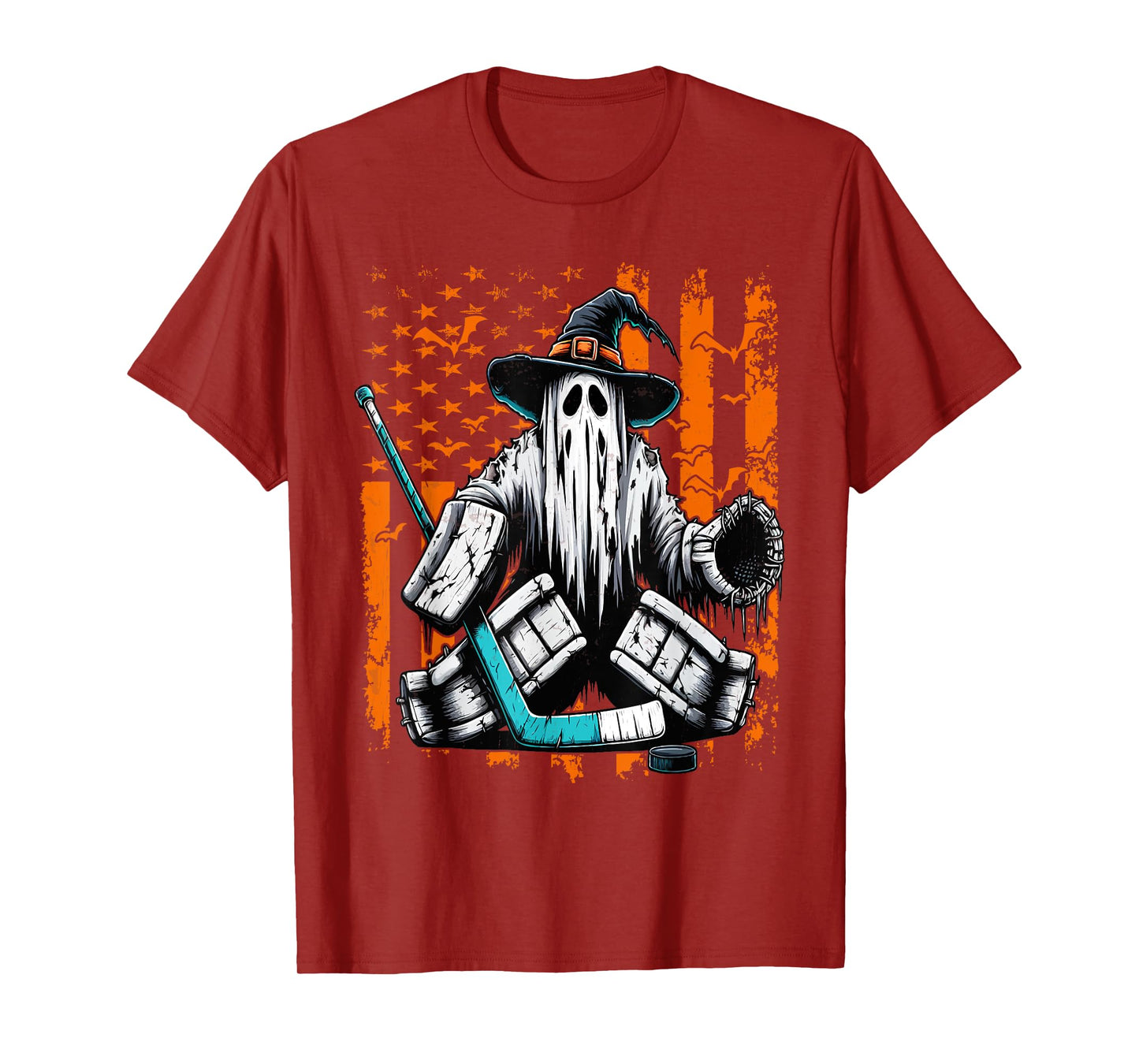 Hockey Goalie Ghost Halloween American Flag Ice Hockey T-Shirt