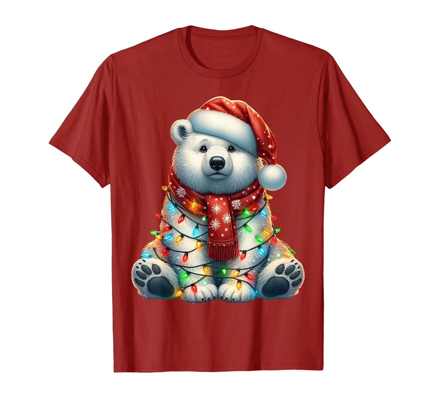 Bear Christmas Lights Funny Santa Hat Merry Xmas T-Shirt