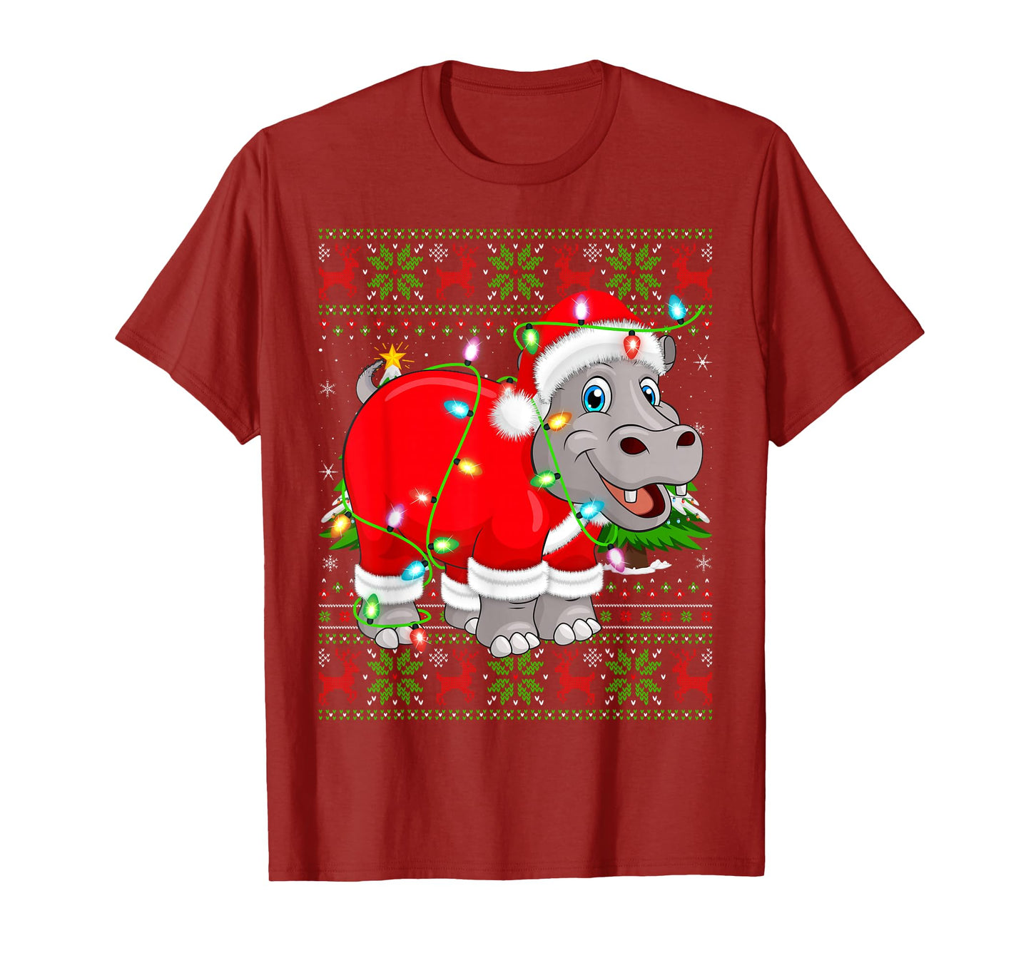 Hippo Christmas Lights Santa Hippopotamus Ugly Xmas Sweaters T-Shirt
