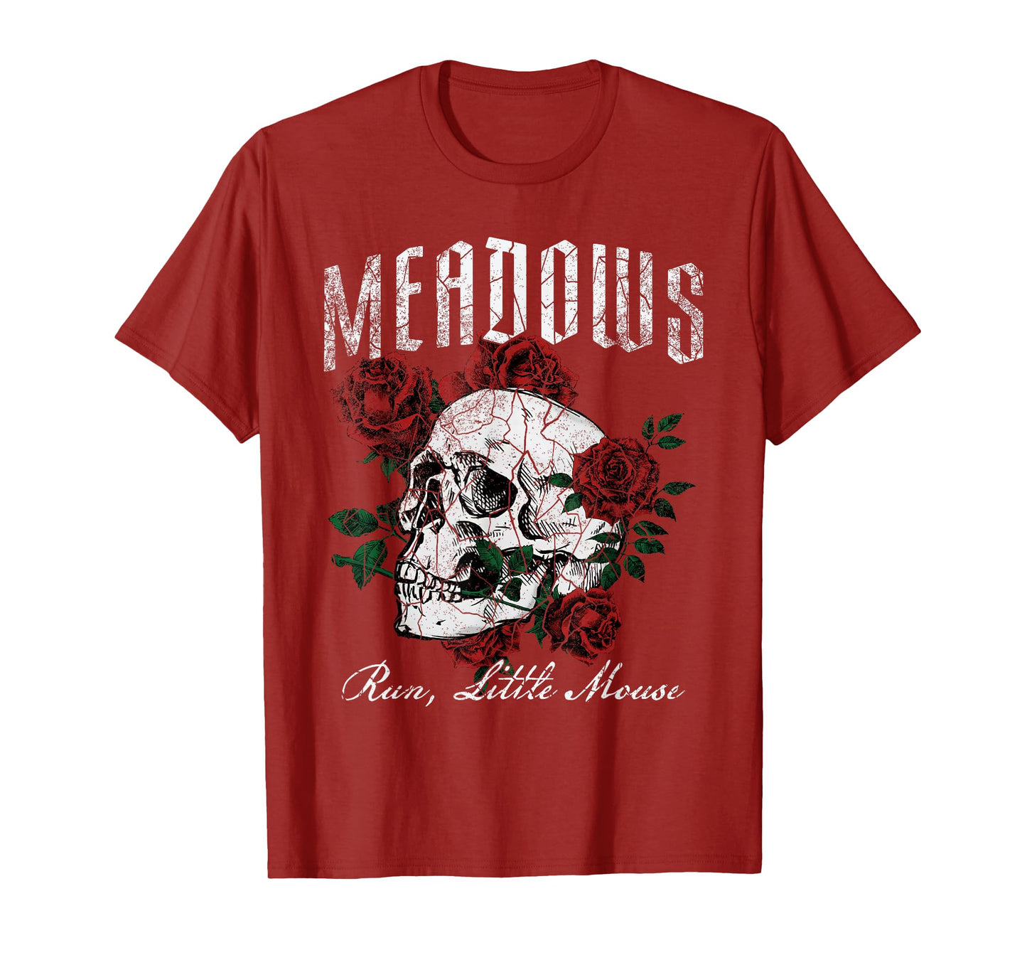 Retro Meadows Run Little Mouse Funny Skeleton Rose Bookish T-Shirt