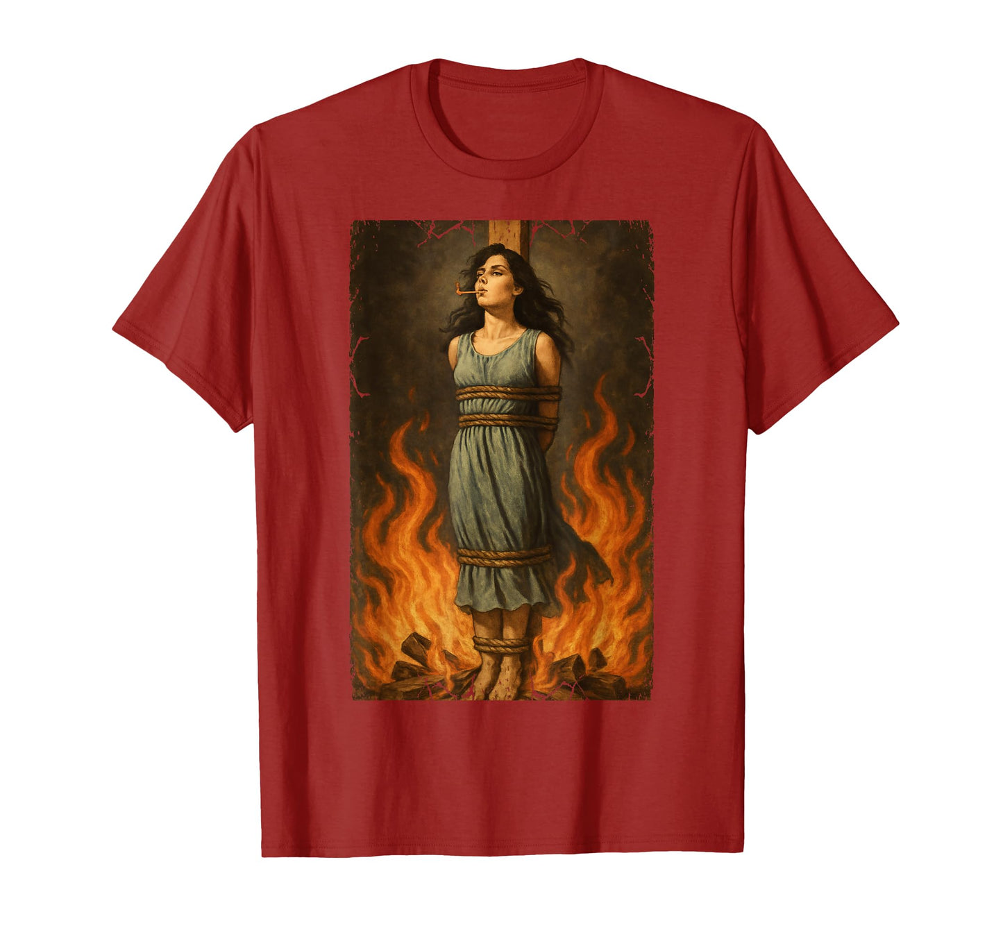 Witch Lighting Cigarette with Flames Occult Unholy Funny T-Shirt