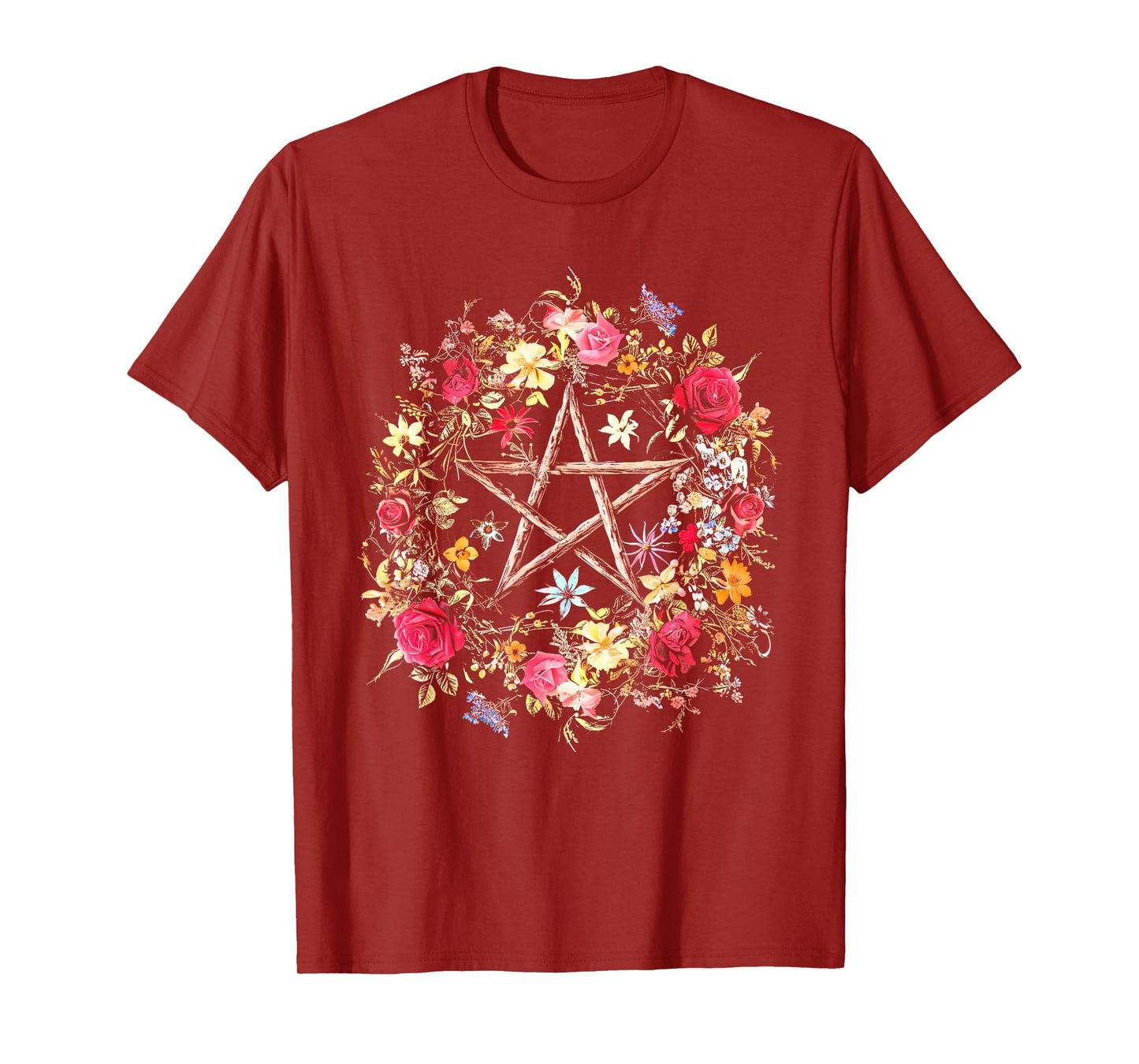 Boho Flower Pentagram Witchy Wicca Witchcraft Pagan Occult T-Shirt