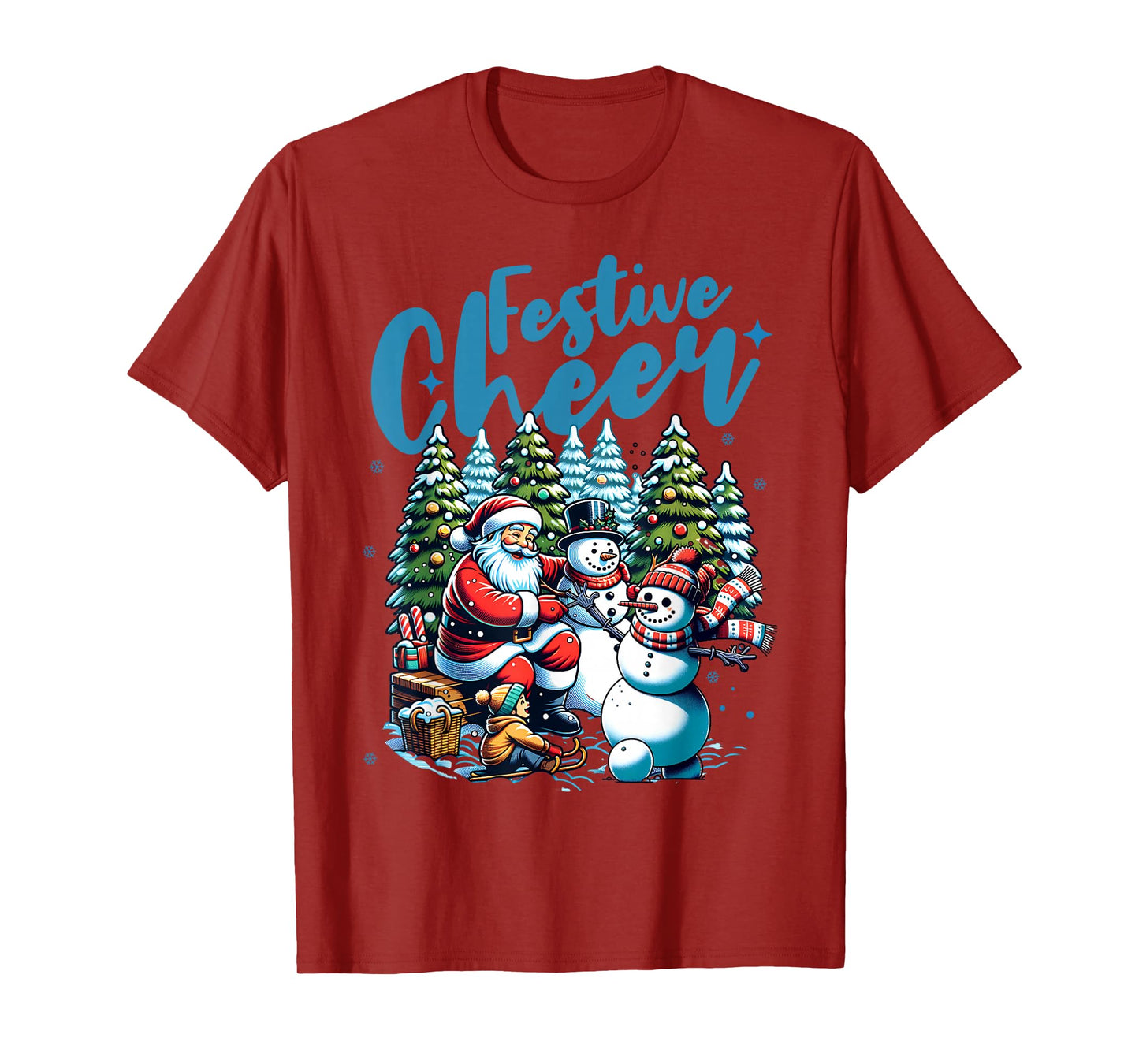 Festive Cheer Christmas Santa & Snowman T-Shirt