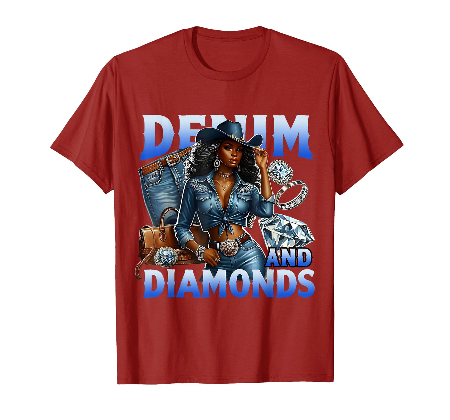 Denim And Diamonds Country Western Party Cowgirl Boots Bling T-Shirt