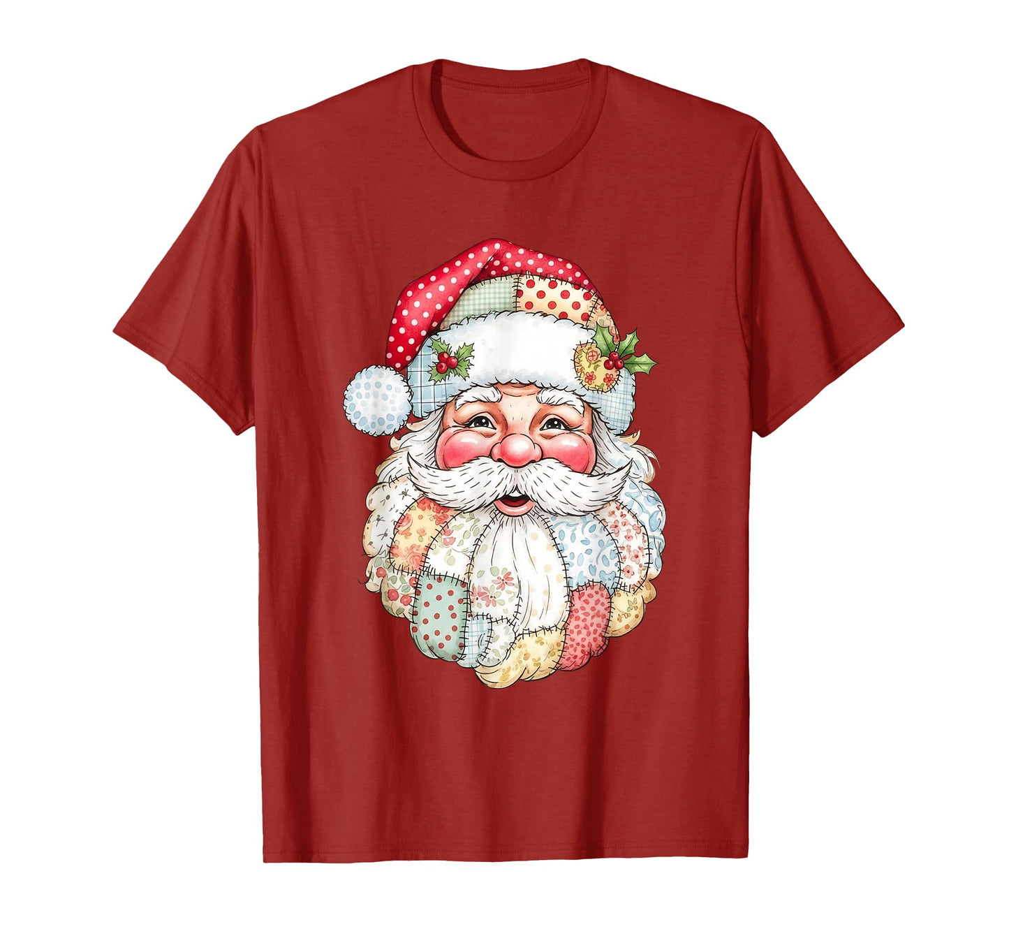 Vintage Preppy Santa Claus Face Patchwork Christmas Xmas T-Shirt