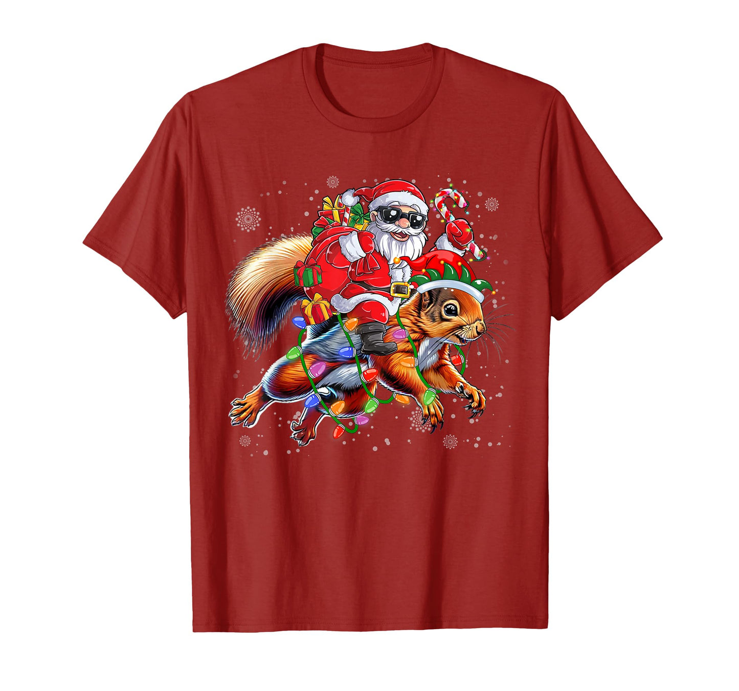 Cute Squirrel Christmas Tree Lights Funny Santa Riding Xmas T-Shirt