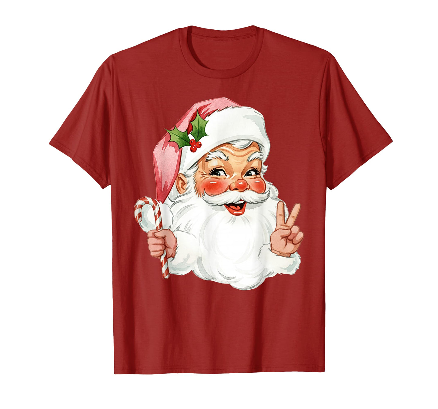 Vintage Pink Santa Claus Merry Christmas Pajamas Xmas Women T-Shirt