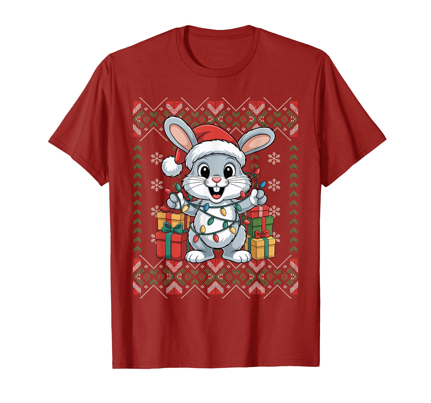 Santa Rabbit Christmas Ugly Sweater Funny Holiday Pajamas T-Shirt