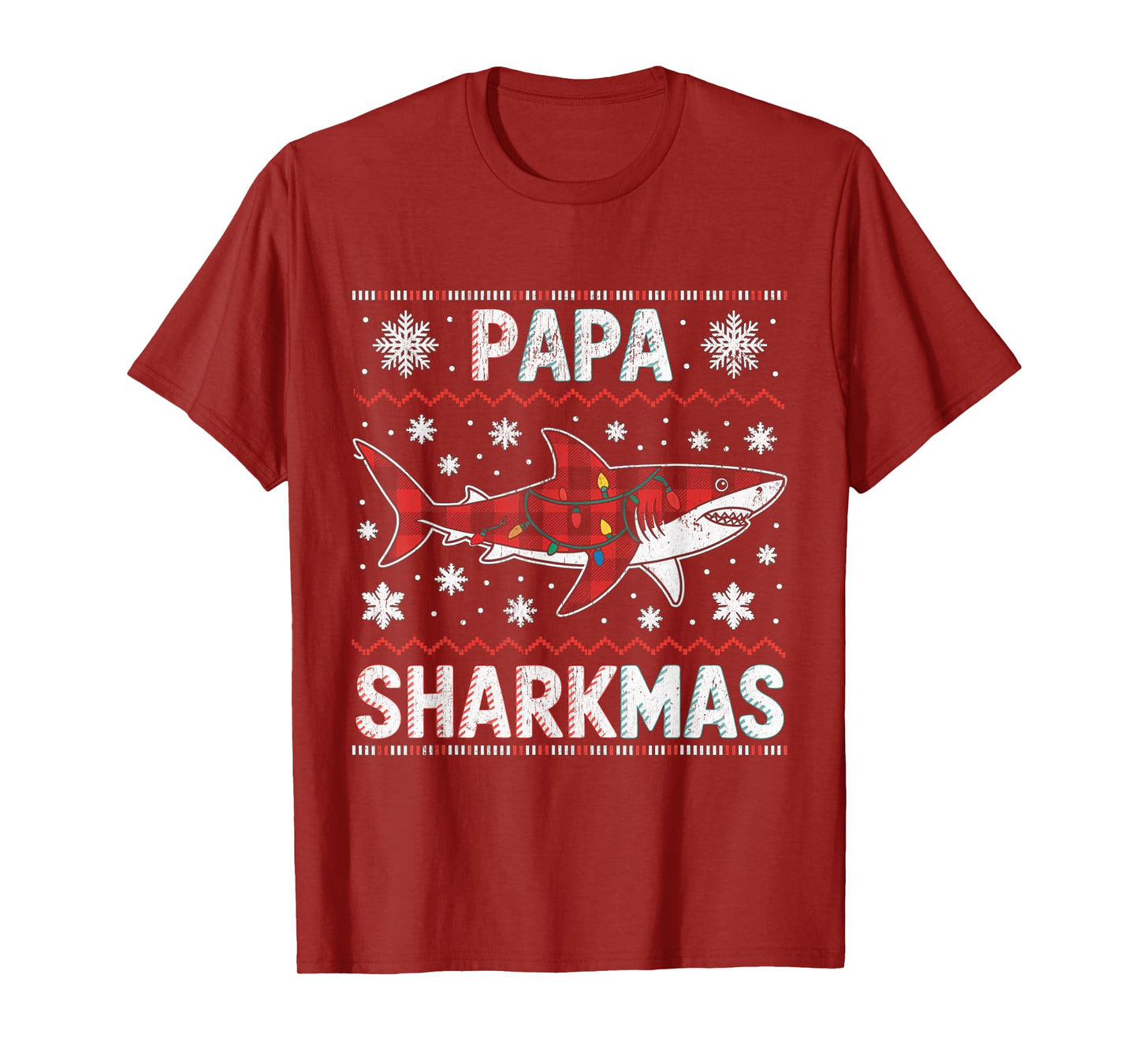 Papa Sharkmas Funny Shark Santa Hat Ugly Christmas Sweater T-Shirt