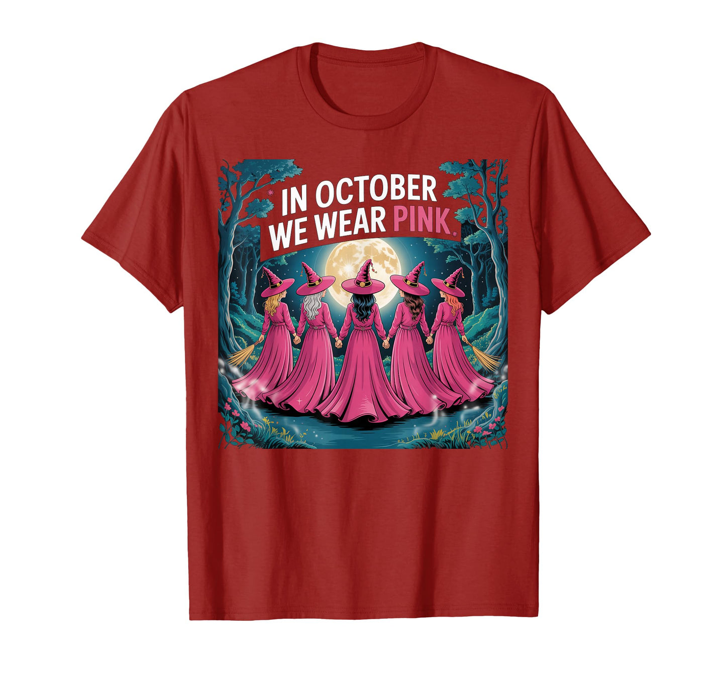 Funny Witch Breast Cancer Awareness in October We Wear Pink T-Shirt