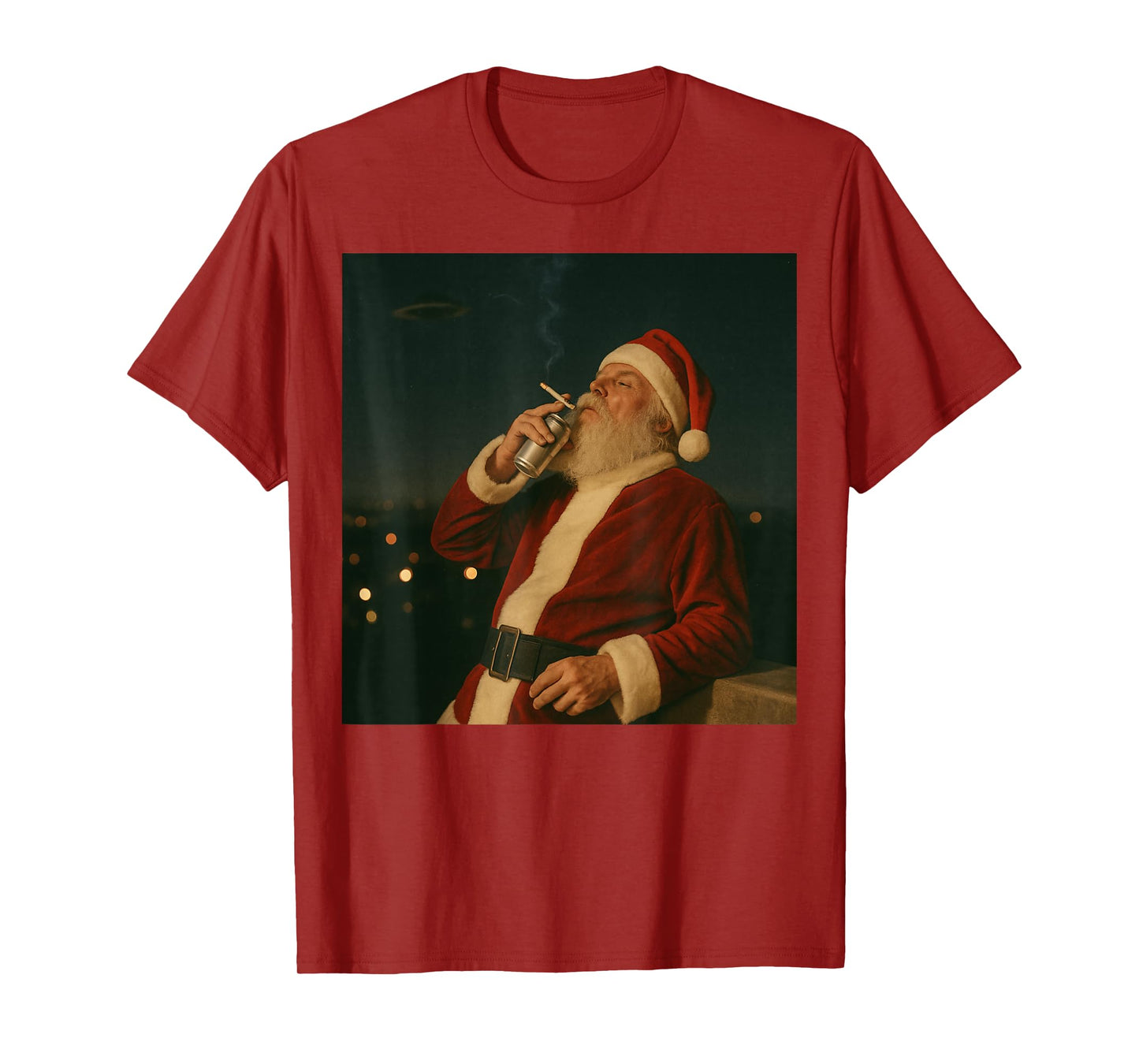 Funny Santa Claus 90's Aesthetic Vibes Christmas Flying UFO T-Shirt