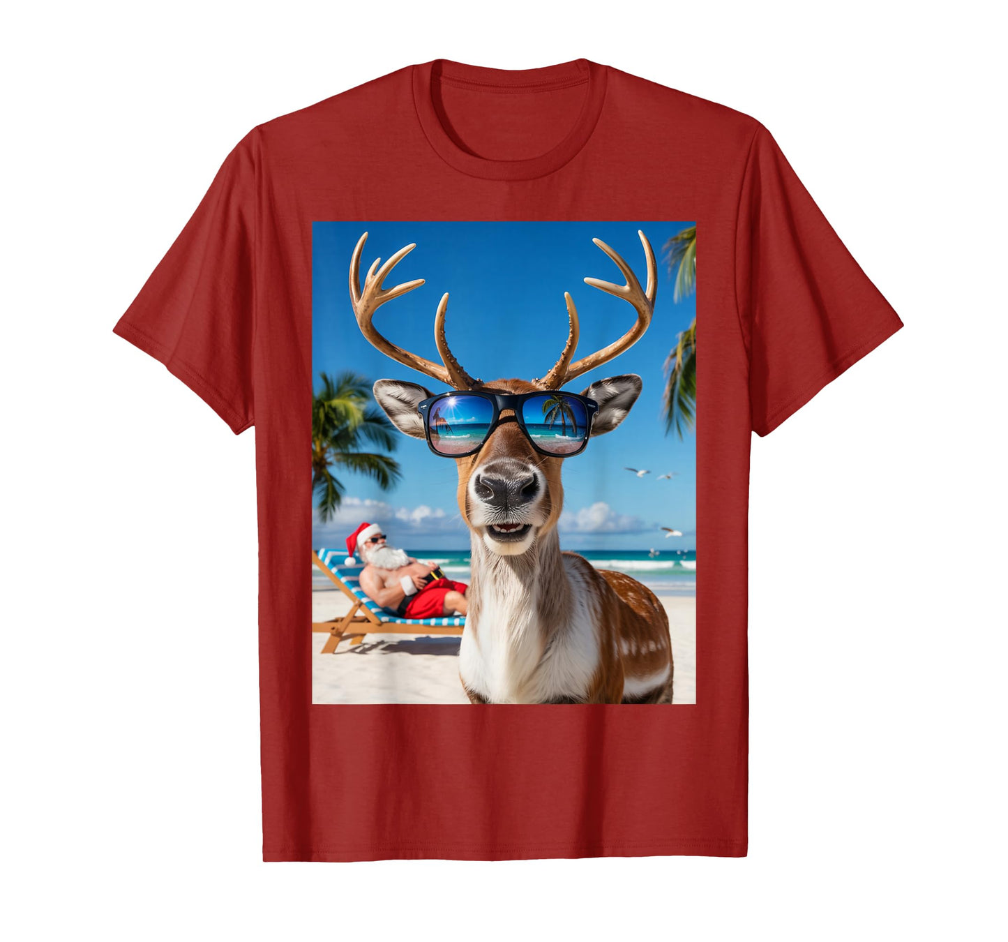 Reindeer Selfie Christmas at The Beach with Santa T-Shirt