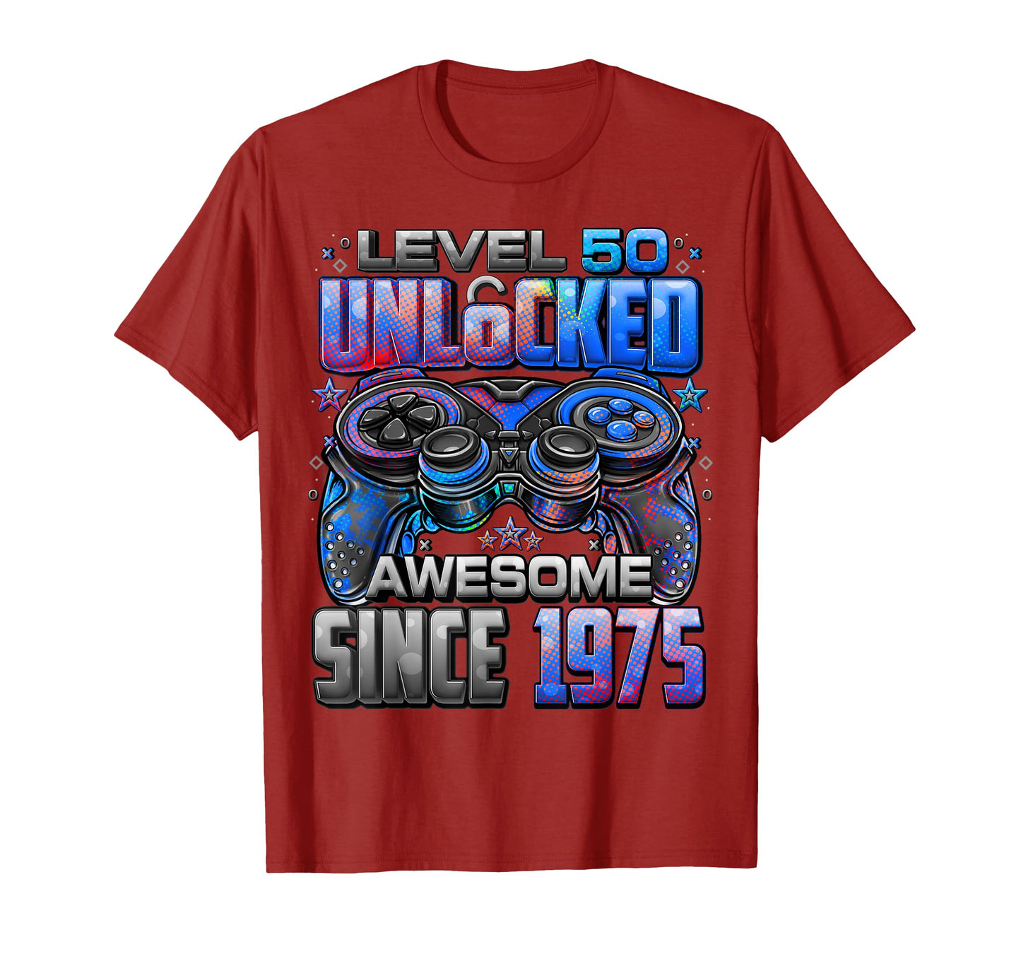 Level 50 Unlocked Awesome Since 1975 50th Birthday Gaming T-Shirt
