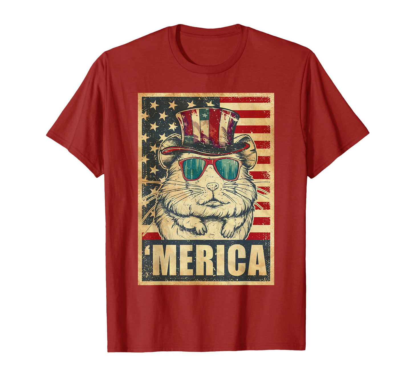 Hamster Merica Vintage American Flag 4th Of July T-Shirt for Women Kids Men