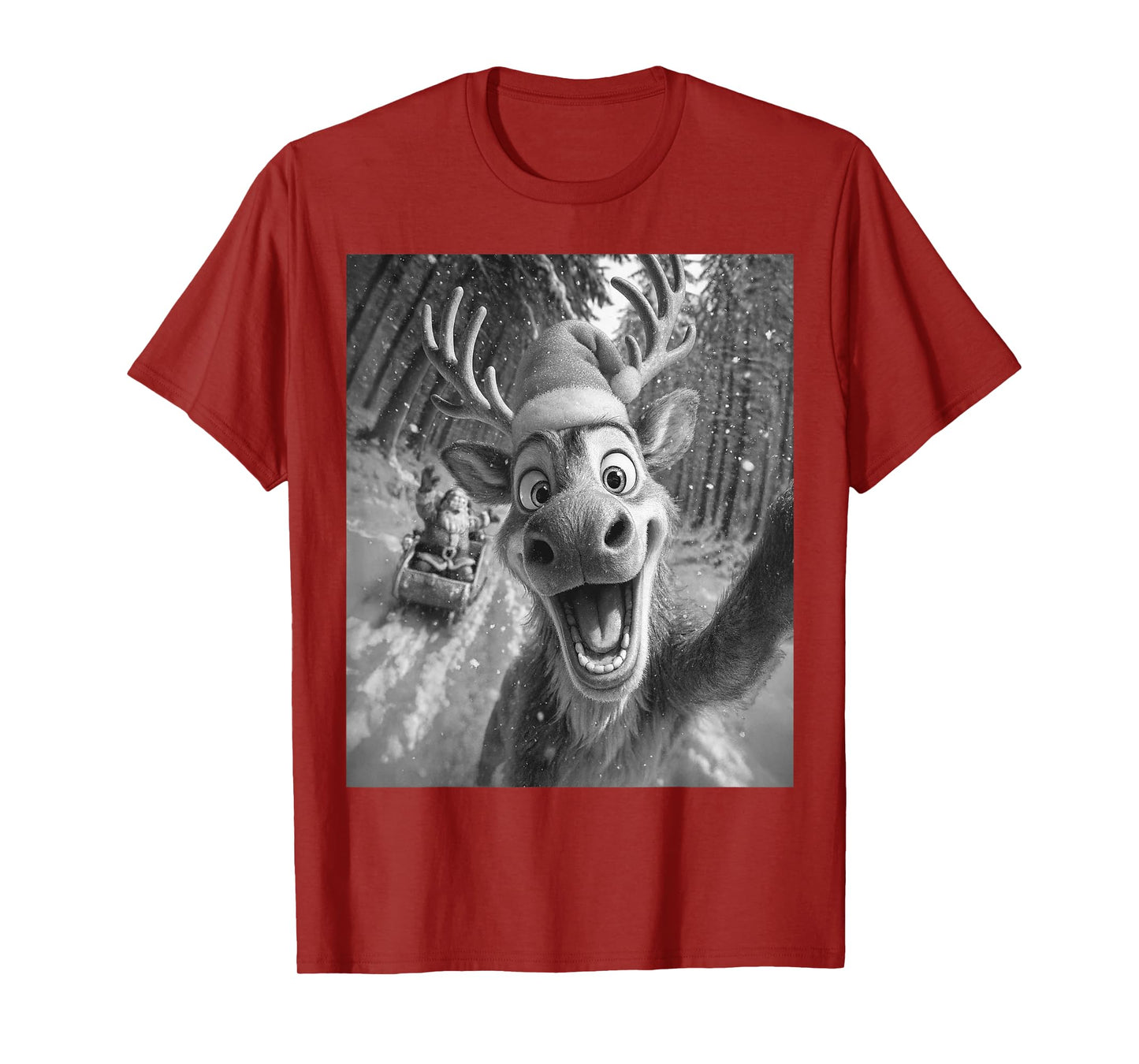 Funny Reindeer Selfie Santa Merry Christmas Men Women Kids T-Shirt