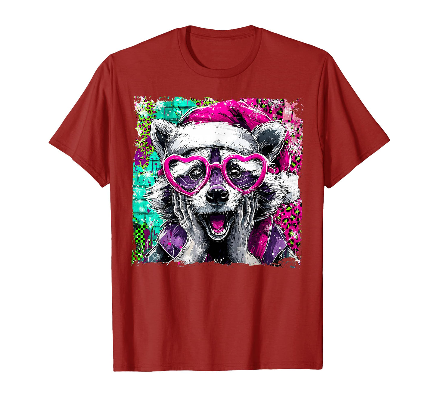 Funny Raccoon Meme Christmas Raccoon Santa Raccoon Xmas (1) T-Shirt