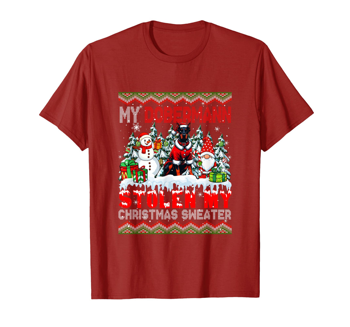 My Dobermann Stolen My Christmas Sweater Santa Dog Gnome T-Shirt