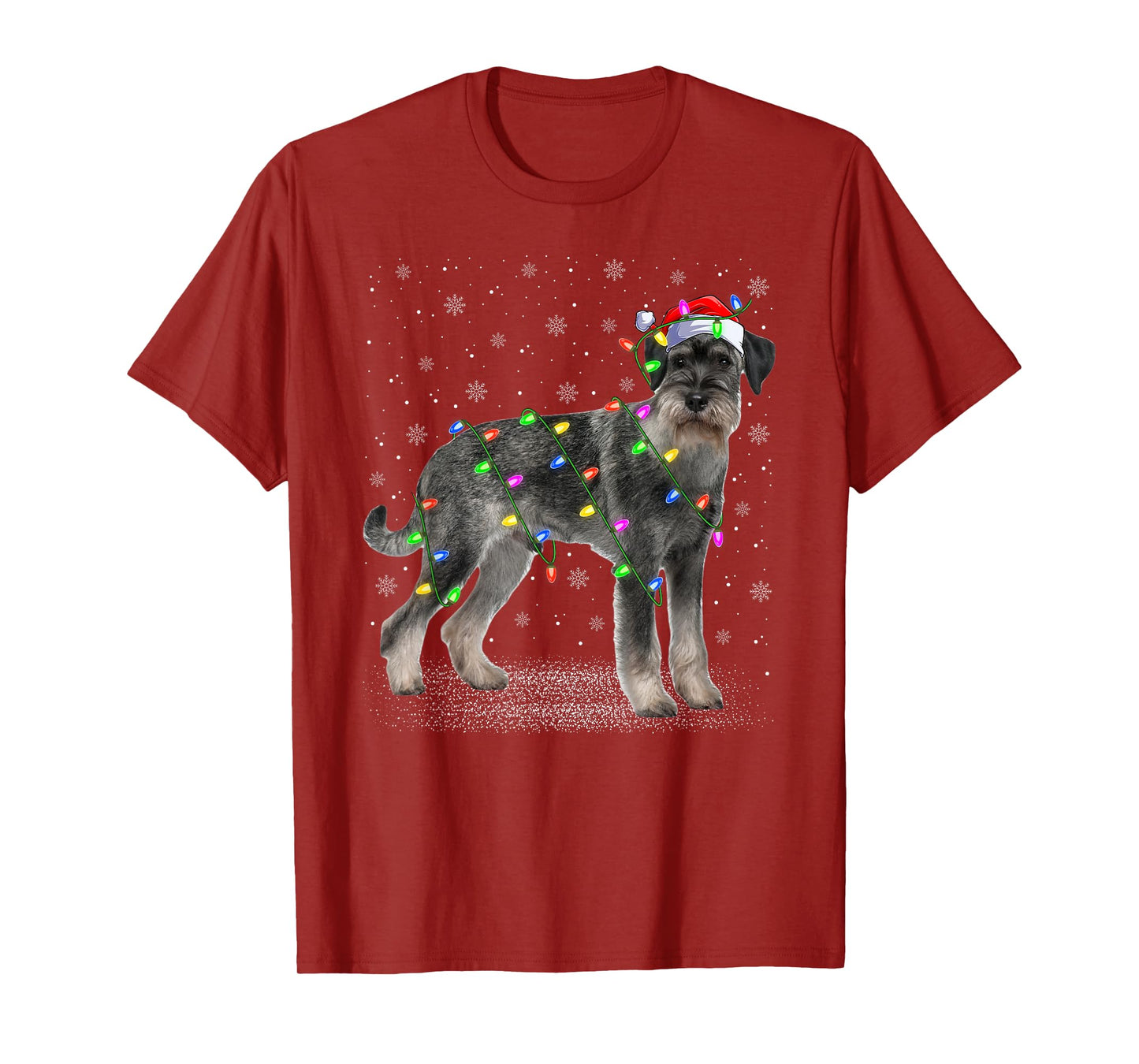 Schnauzer Dog Christmas Lights Santa Pet Dog Lover Xmas T-Shirt