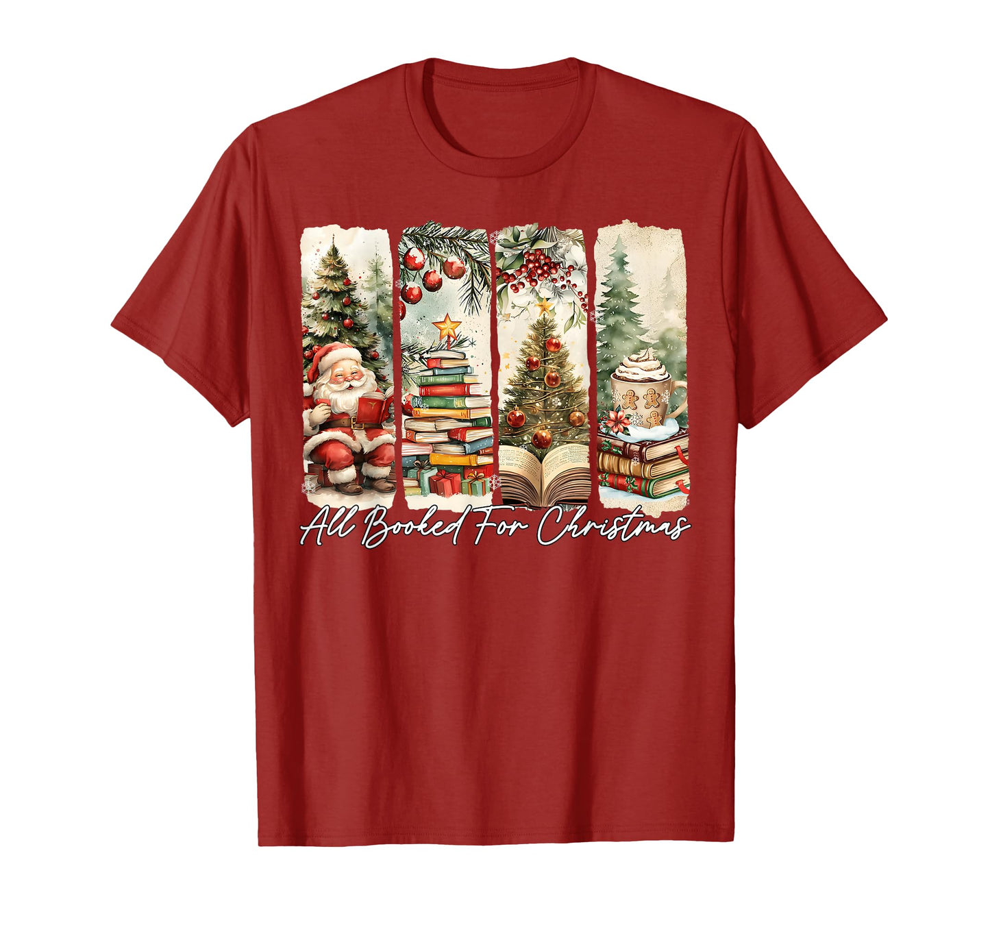 Brushstroke All Booked for Christmas Santa Reading Book Xmas T-Shirt