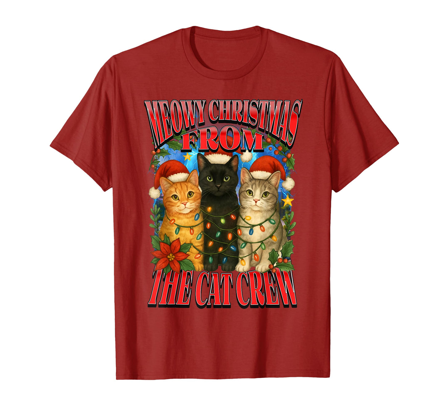 Santa Meowy Christmas from The Cat Crew Funny Bootleg Ugly T-Shirt