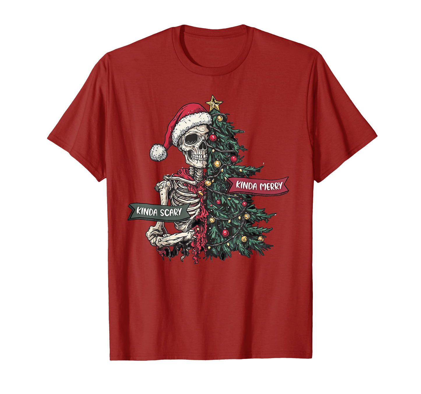 Christmas Skeleton Tree Kinda Scary Sorta Merry Santa Goth T-Shirt