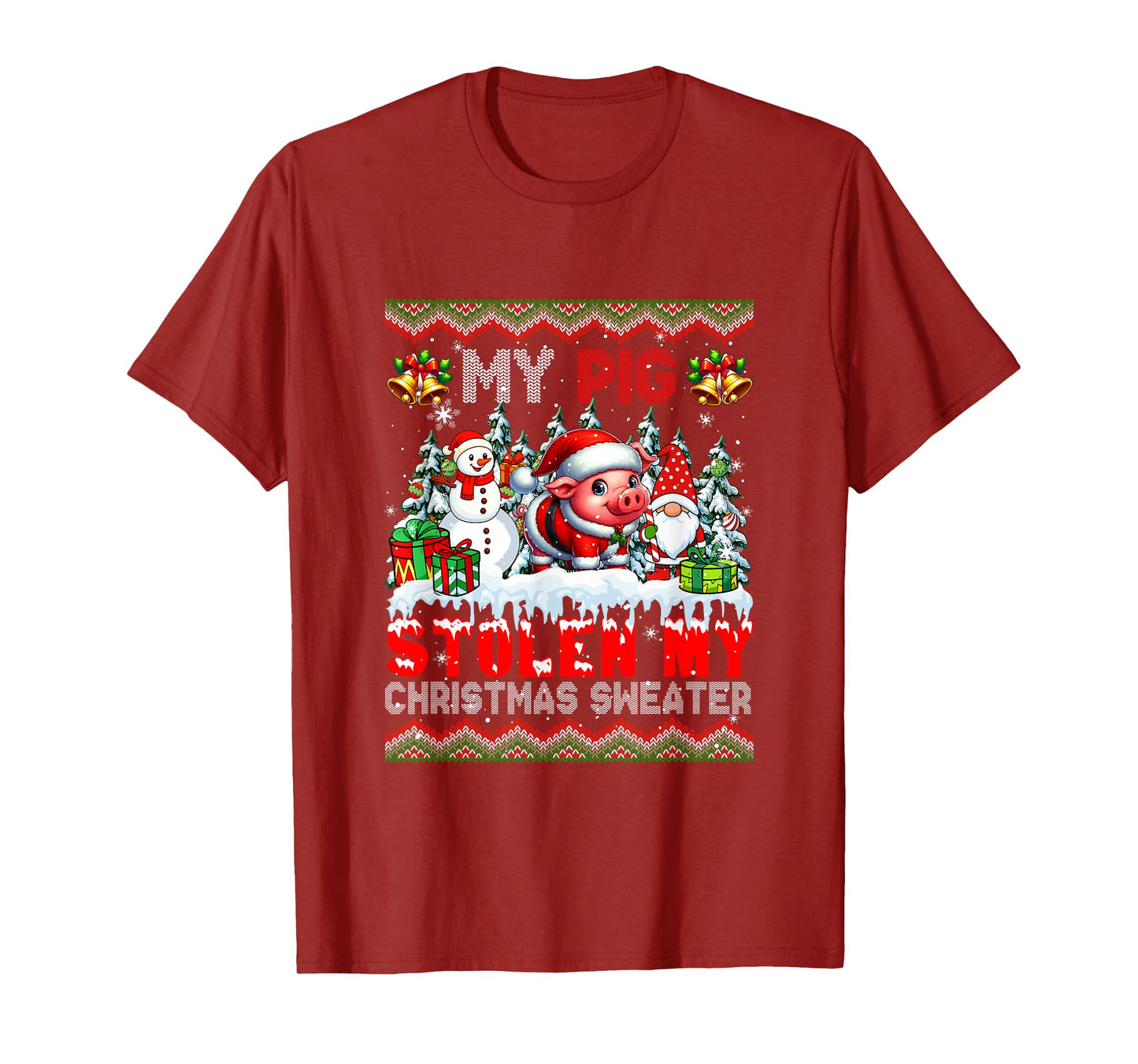 My Pig Stolen My Christmas Sweater Santa Dog Gnome T-Shirt