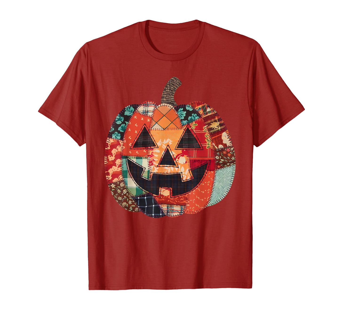 Preppy Floral Patchwork Pumpkin Autumn Fall Vibes Halloween T-Shirt