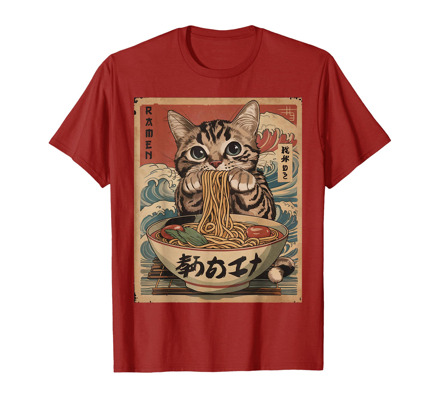 Cat Eating Ramen Noodles Kawaii Anime Manga Japanese Food T-Shirt