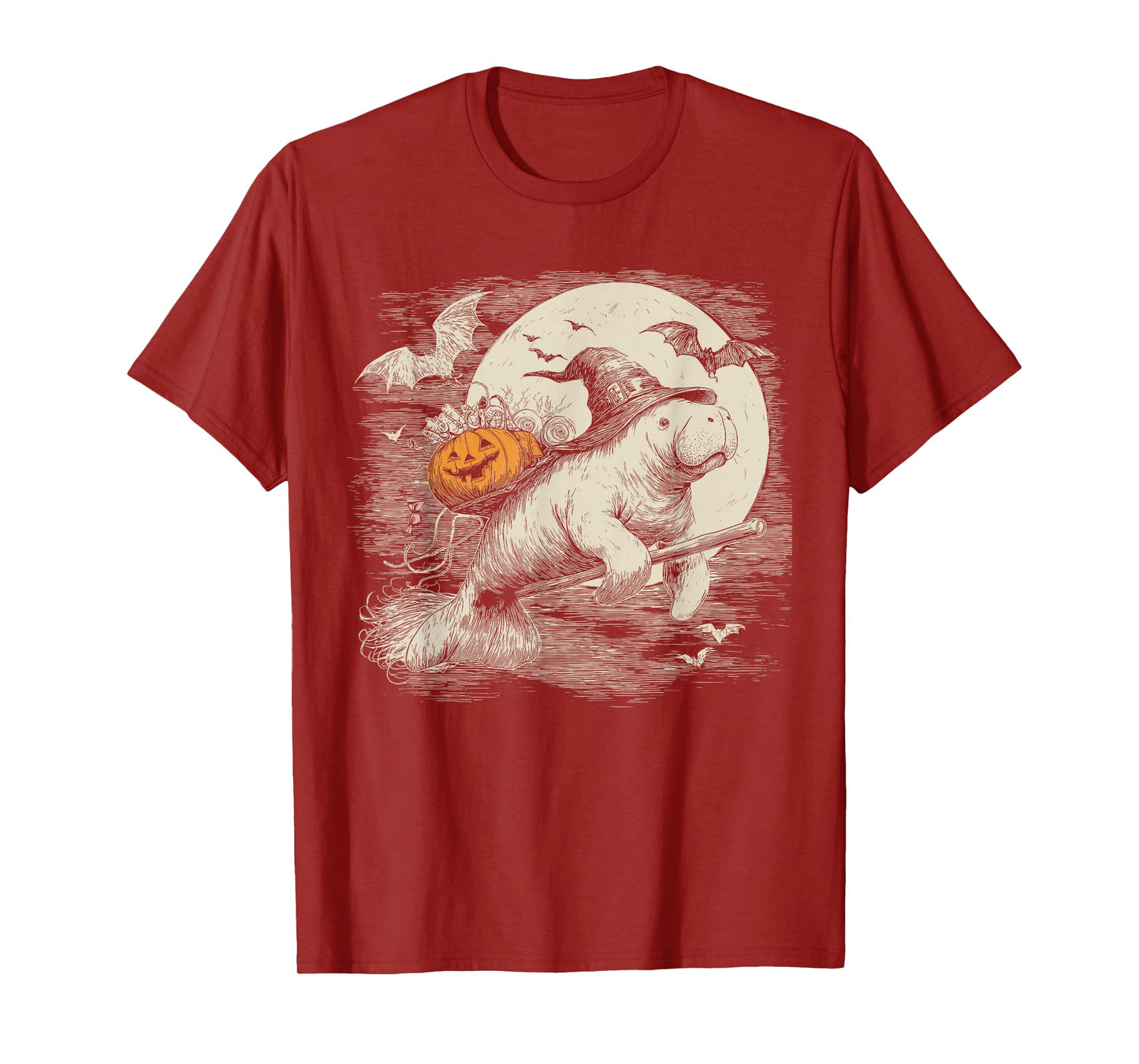 Manatee Witch Hat Pumpkin Halloween Costume Men Women Kids T-Shirt