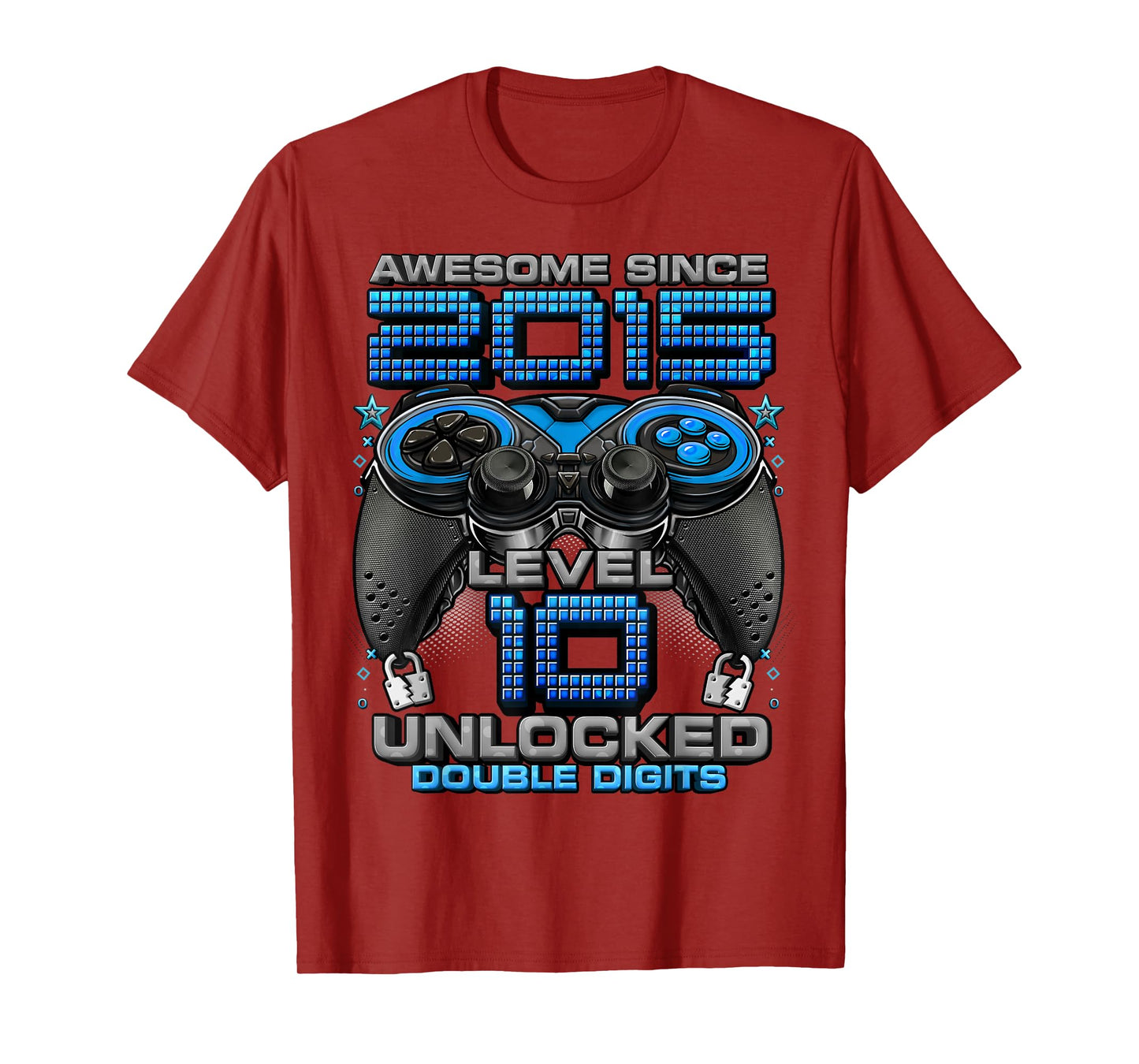 Level 10 Unlocked Awesome Since 2015 10th Birthday Gaming T-Shirt