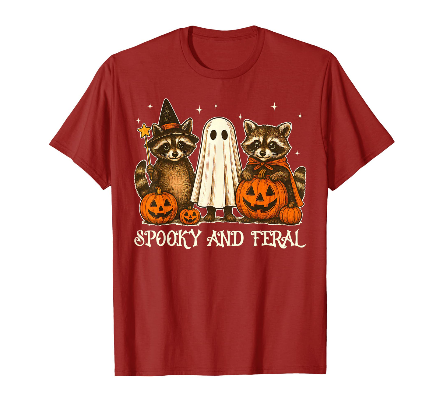 Spooky and Feral Raccoon Ghost Witch Costume Halloween Day T-Shirt