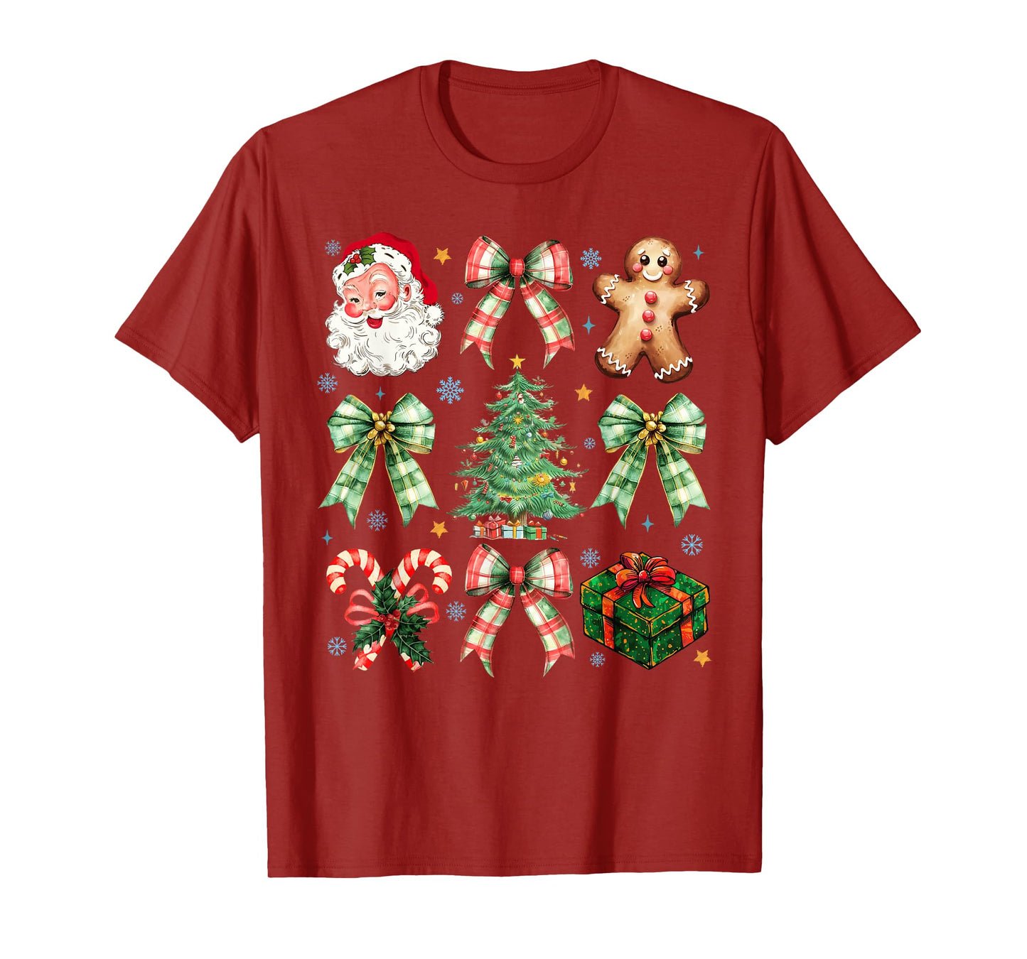 Gingerbread Santa Coquette Bow Christmas Tree Girl Women Kid T-Shirt