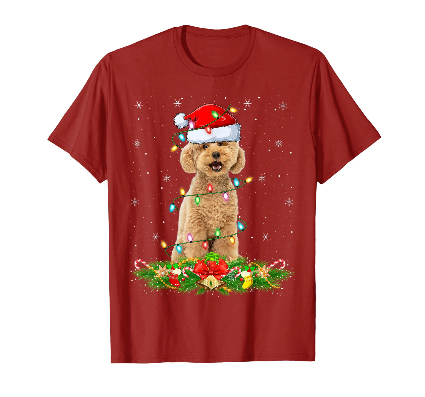 Maltipoo Dog Christmas Lights Funny Santa Hat Xmas T-Shirt
