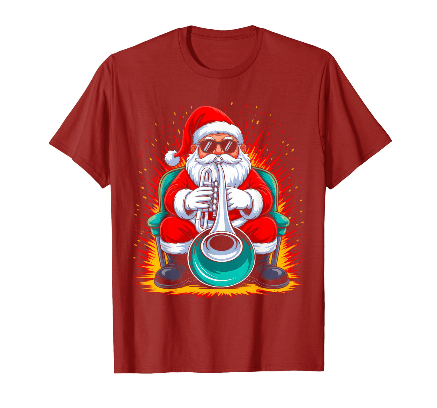 Tumpet Santa Playing Drums Funny Christmas Music Lover Boys T-Shirt