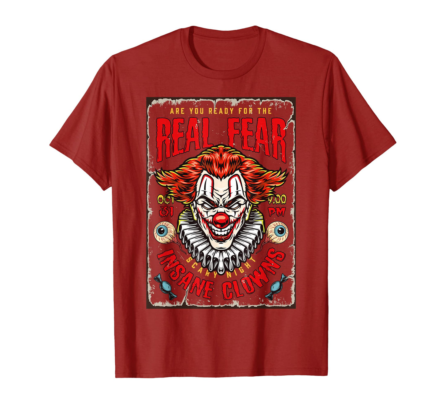 Horror Night Halloween Party Scary Clown Poster Tee Vintage T-Shirt