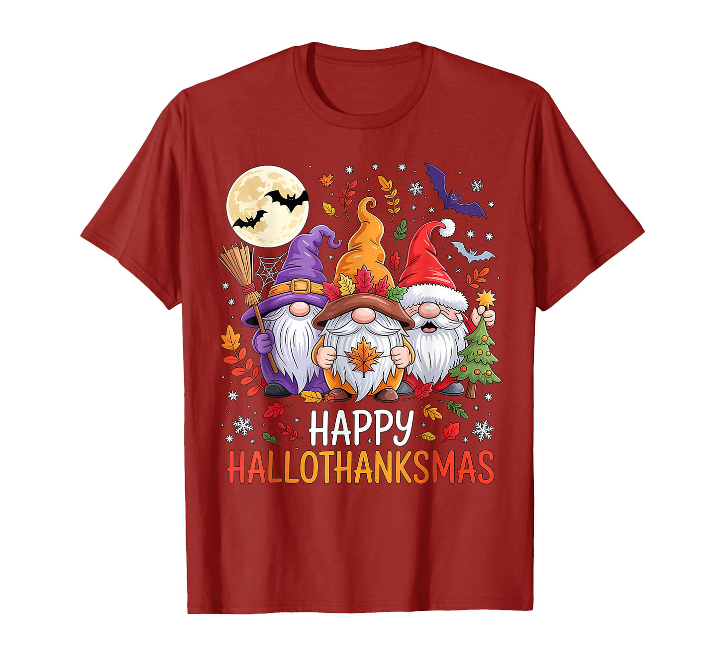 Halloween Thanksgiving Christmas Happy HalloThanksMas Gnomes T-Shirt