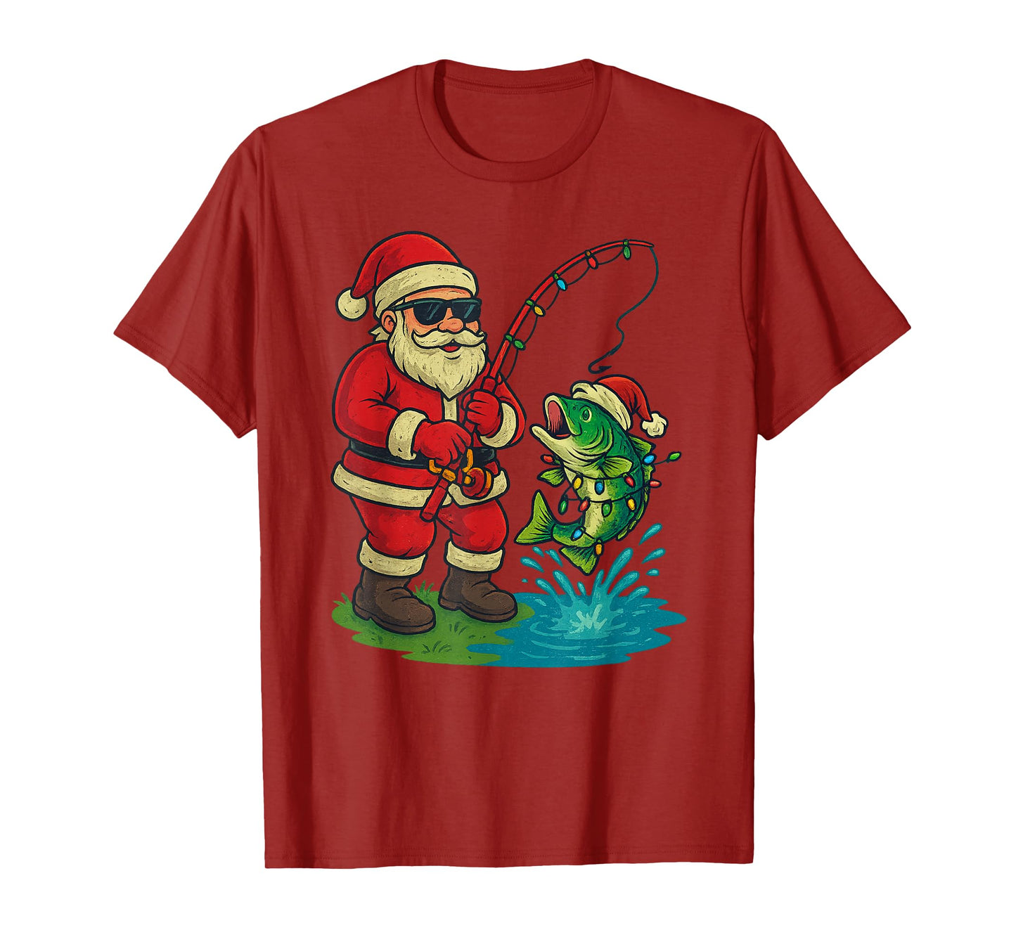 Santa Fishing Christmas Vintage Fish Funny Xmas T-Shirt