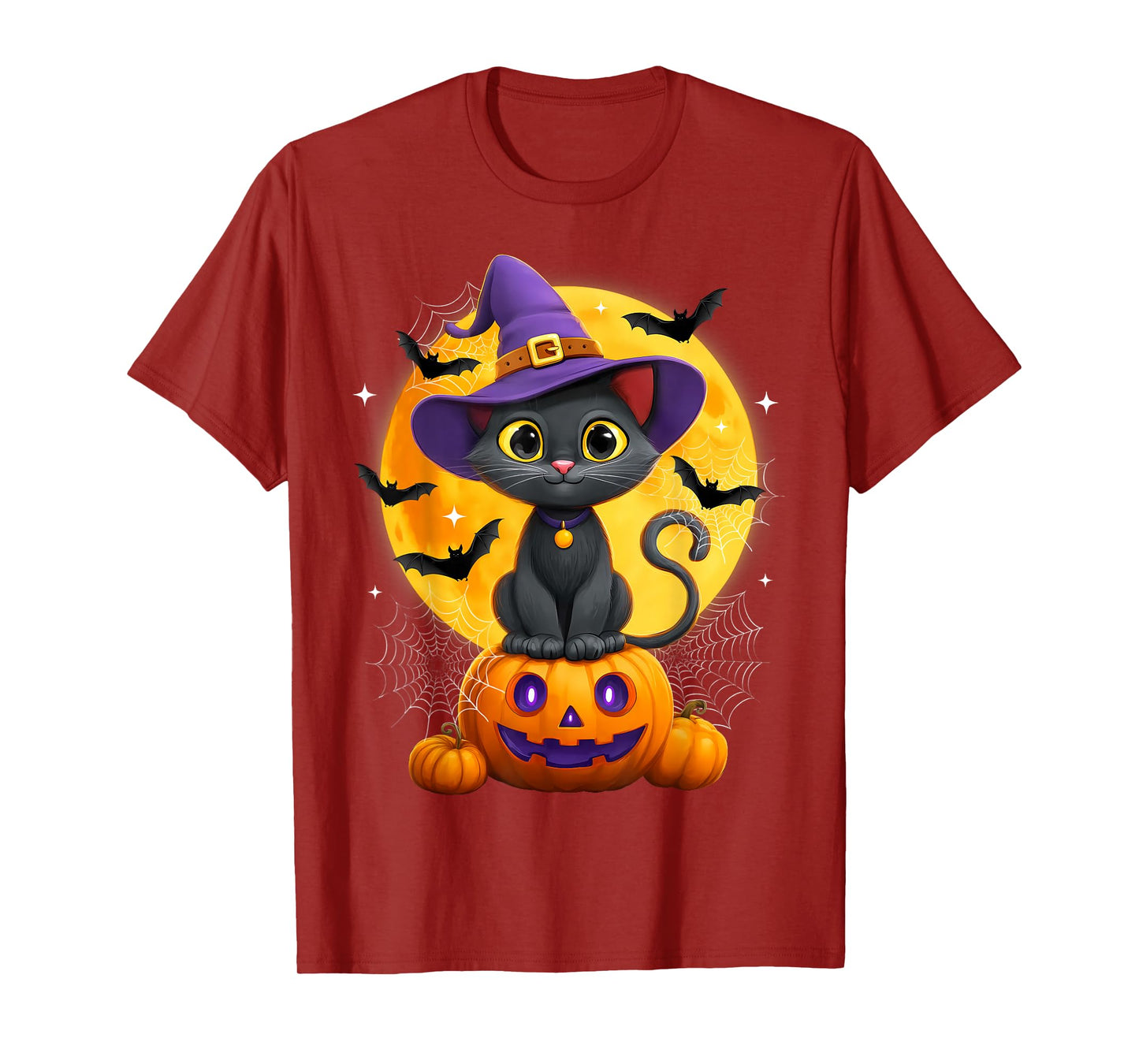 Moon Black Cat Witch Pumpkin Halloween Costume Autumn Fall T-Shirt