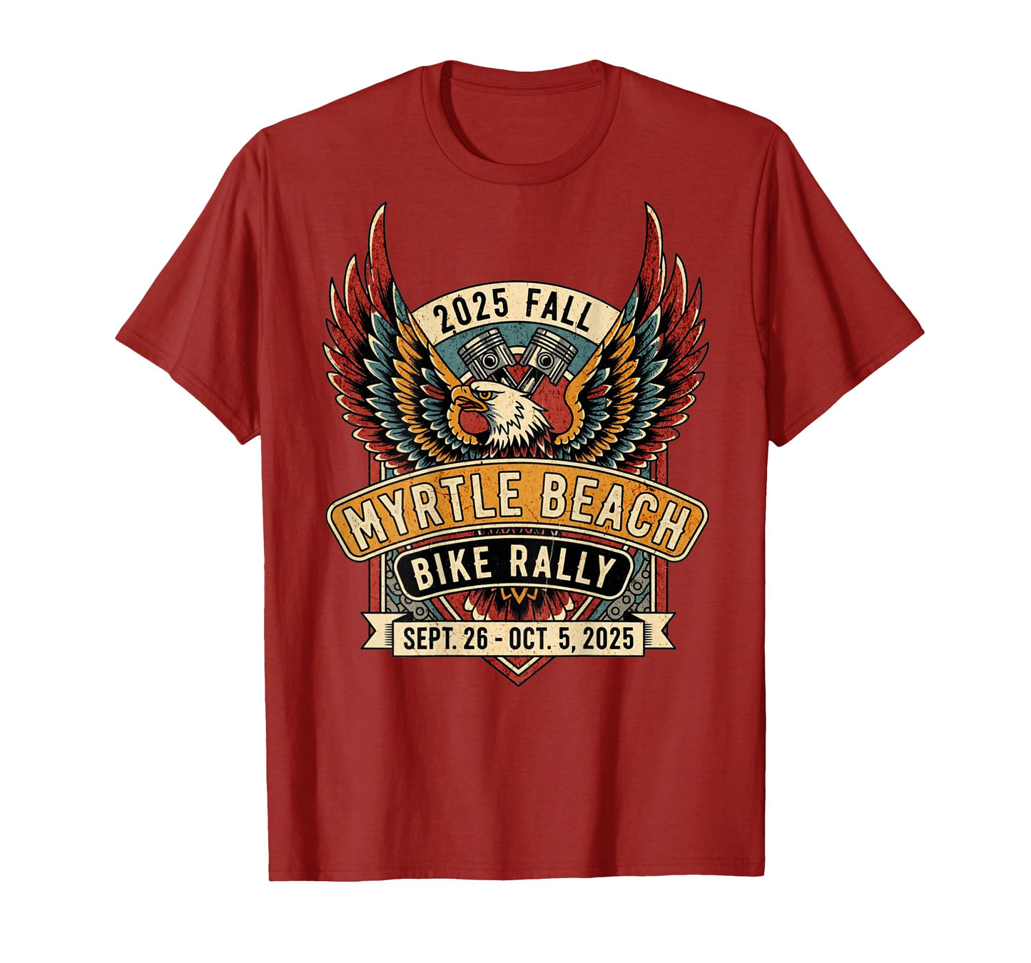 2025 Fall Myrtle Beach Bike Rally with Vintage Art ON Back T-Shirt