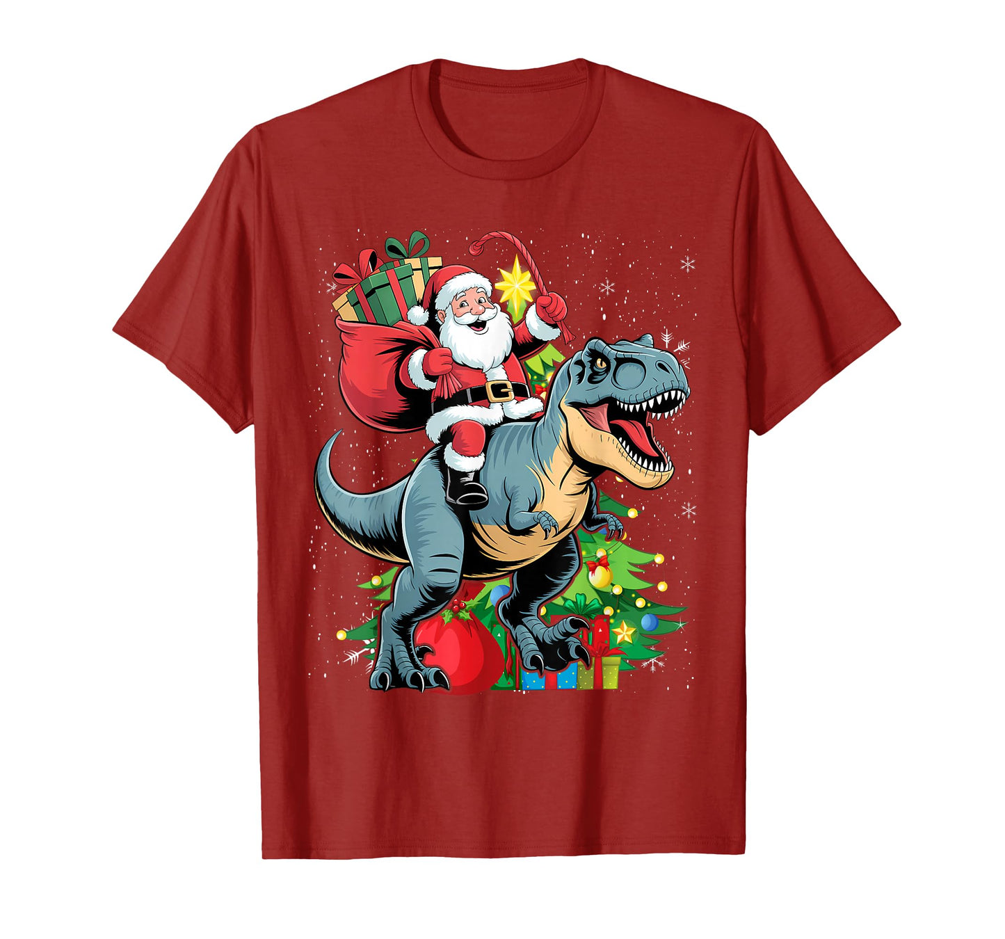 Santa Riding Dinosaur T rex Christmas Boys Men Xmas T-Shirt