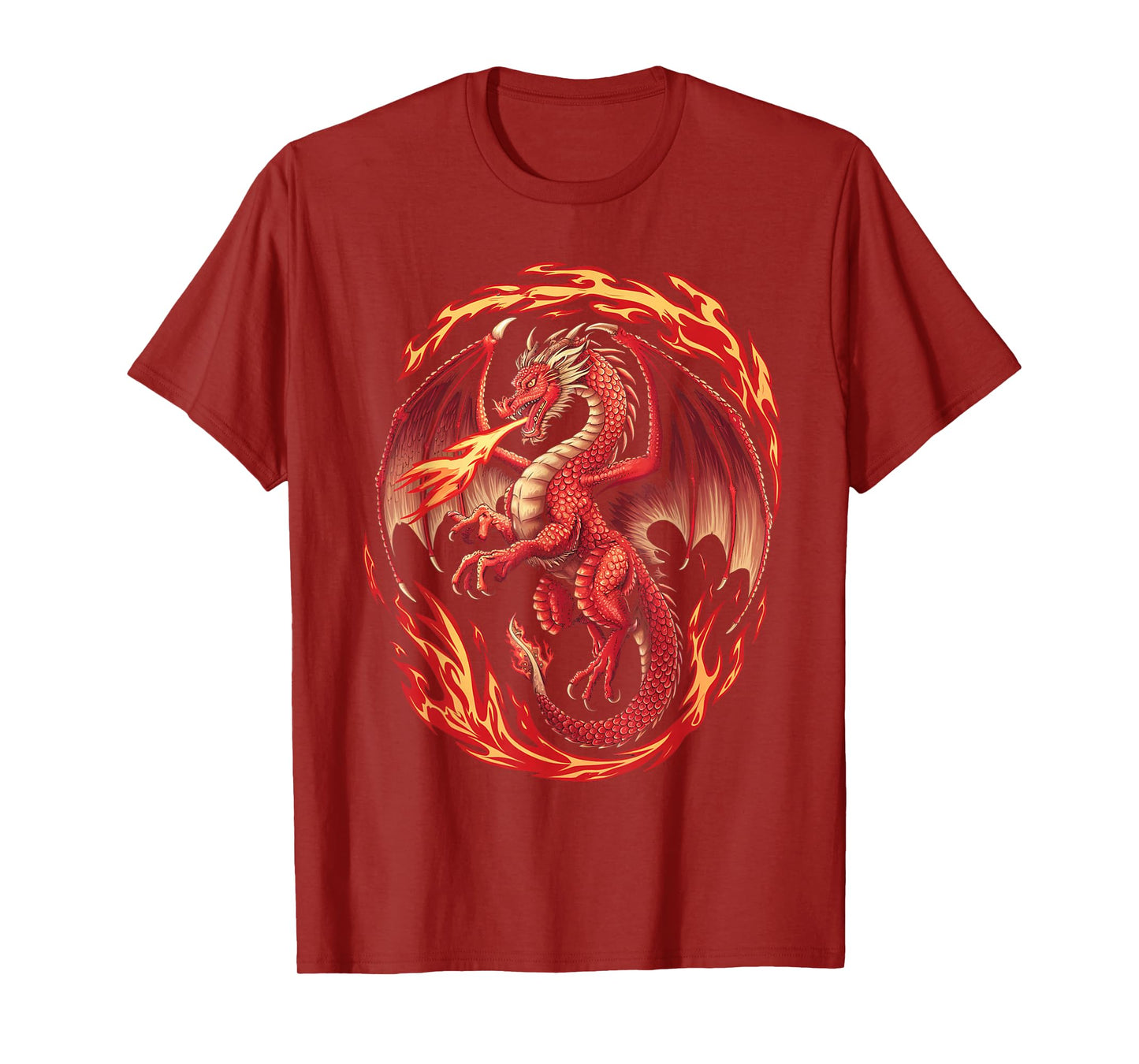 Mythical Red Dragon Breathes Fire On Clouds, Boy Girl Dragon T-Shirt