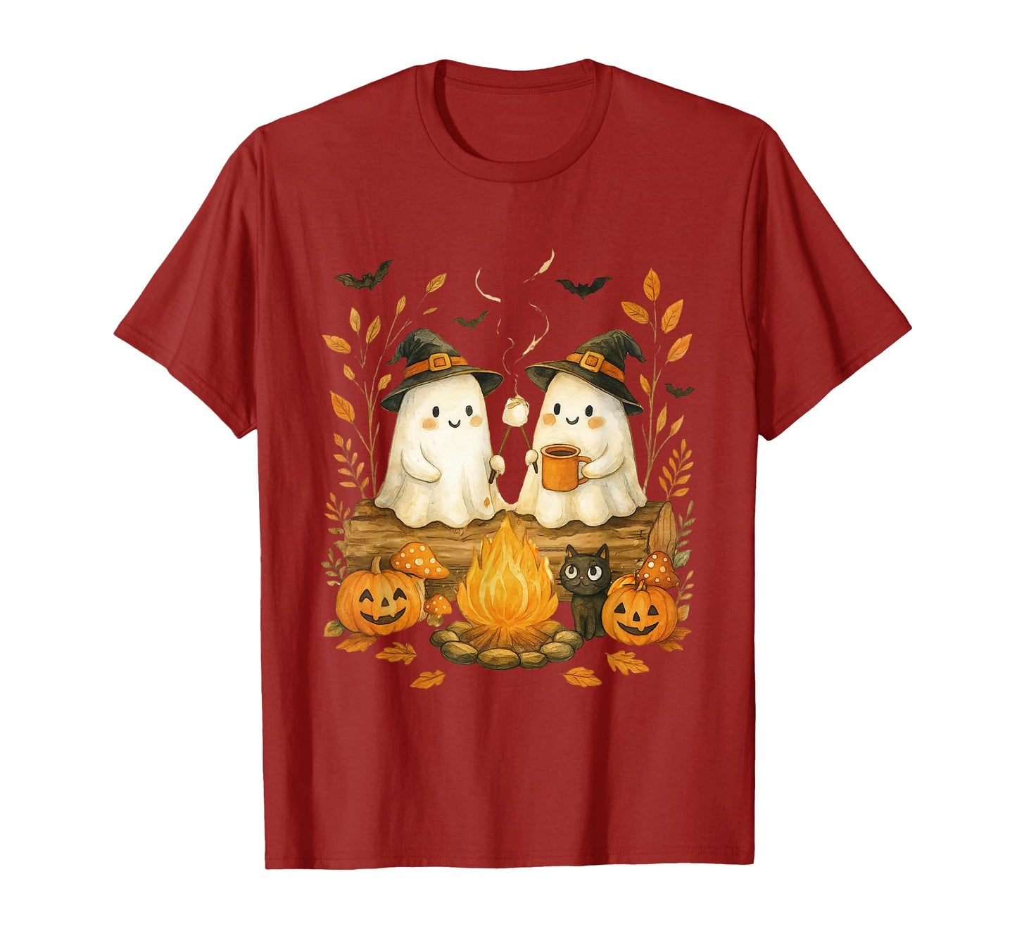 Cute Ghost Camping Campfire Halloween Marshmallow Men Women T-Shirt