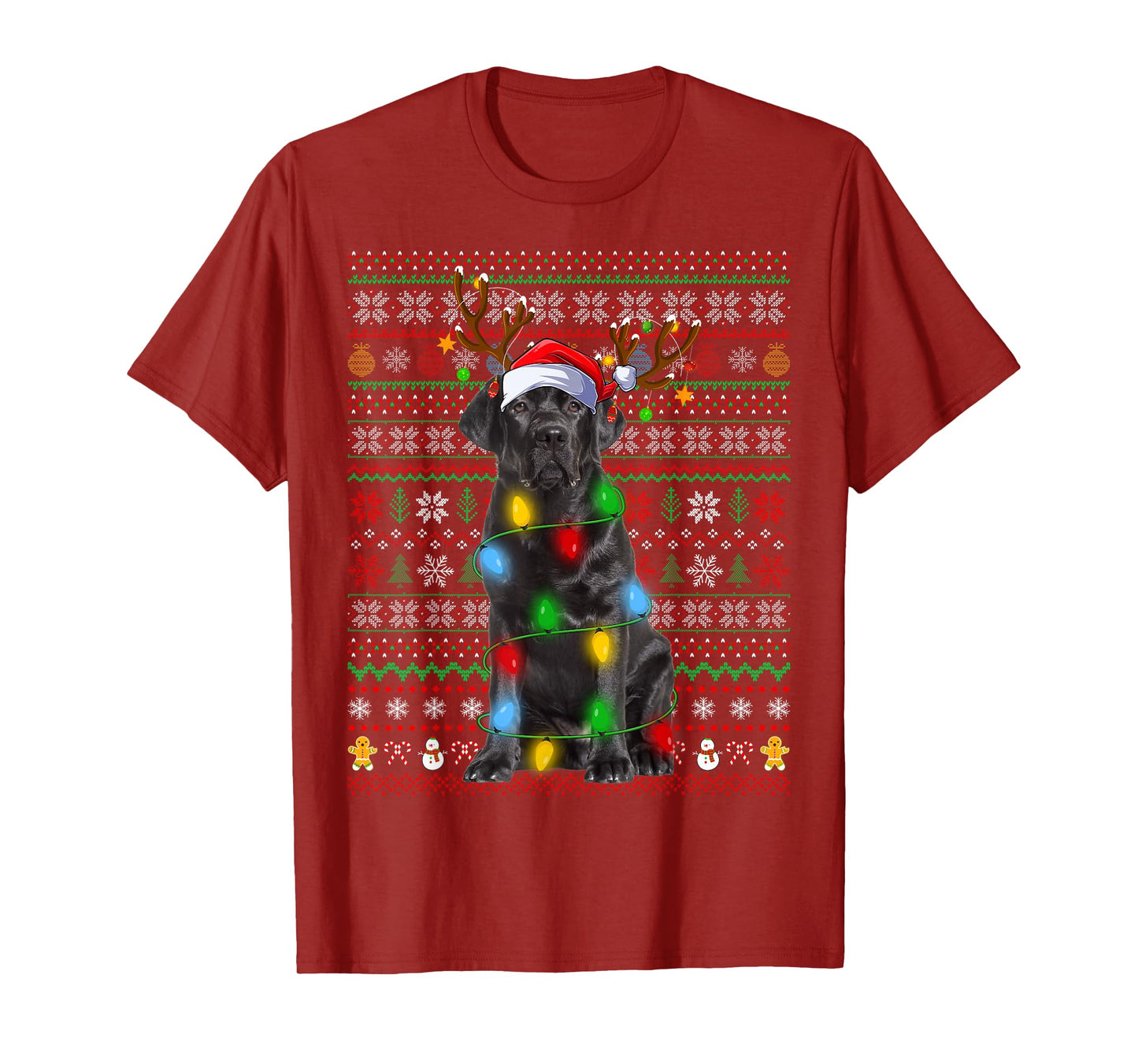 Black Labrador Retriever Dog Lights Ugly Christmas Sweaters T-Shirt