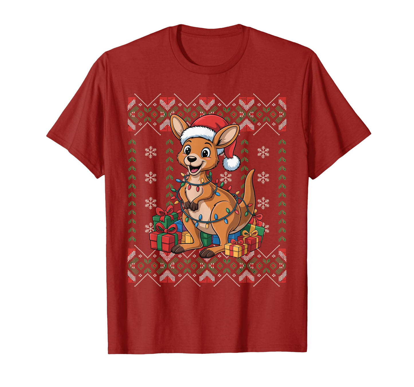 Santa Kangaroo Christmas Ugly Sweater Funny Holiday Pajamas T-Shirt