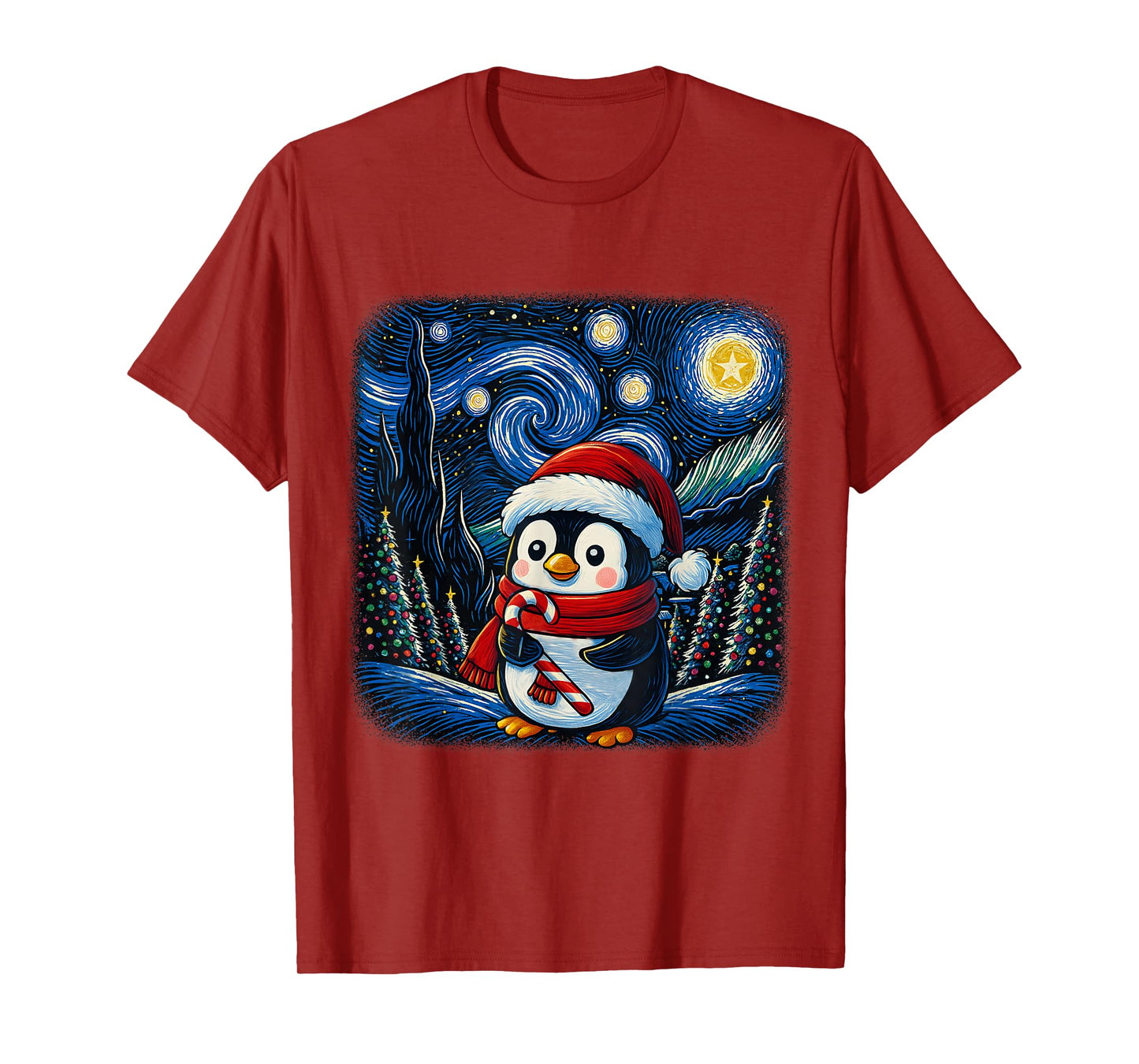 Cute Penguin Starry Night Snowy Christmas Xmas Women T-Shirt